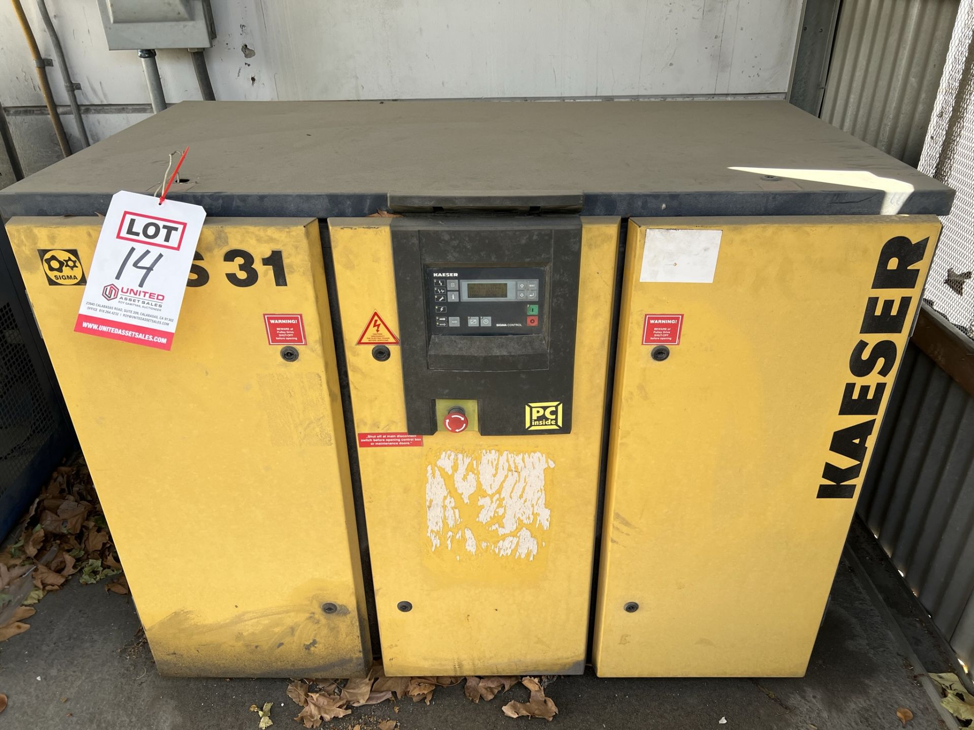 KAESER AS31 ROTARY SCREW TYPE AIR COMPRESSOR, 25 HP, SIGMA CONTROL, NO DATA TAG