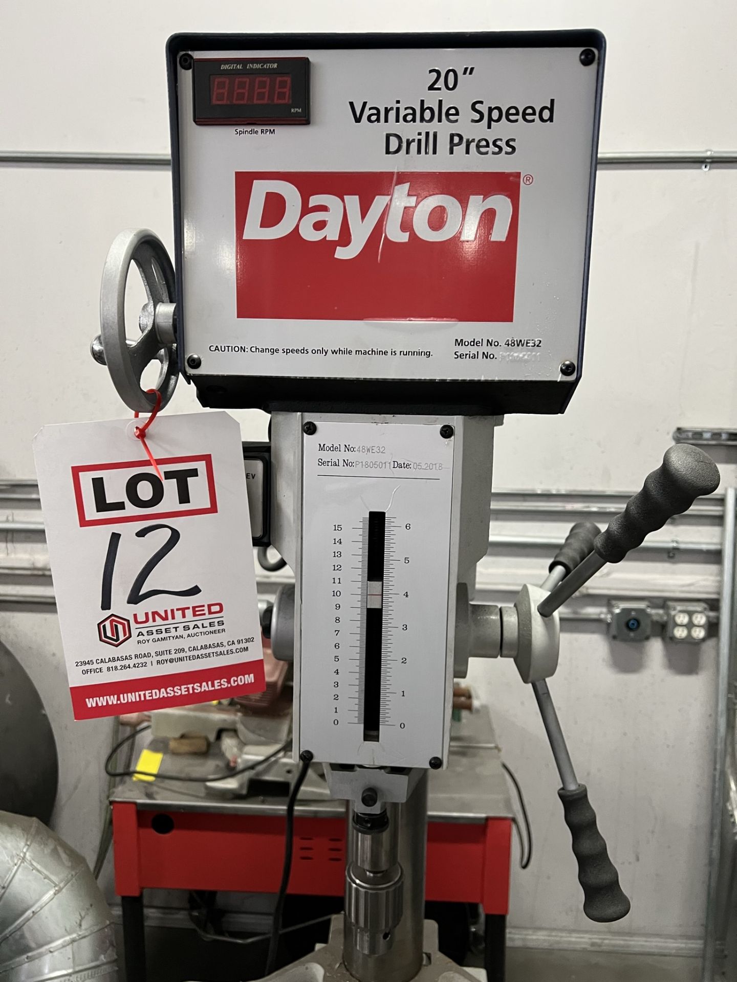 2018 DAYTON 20" 2-HP VARIABLE SPEED DRILL PRESS, MODEL 48WE32, 115/230V, S/N P1805011 - Image 6 of 8