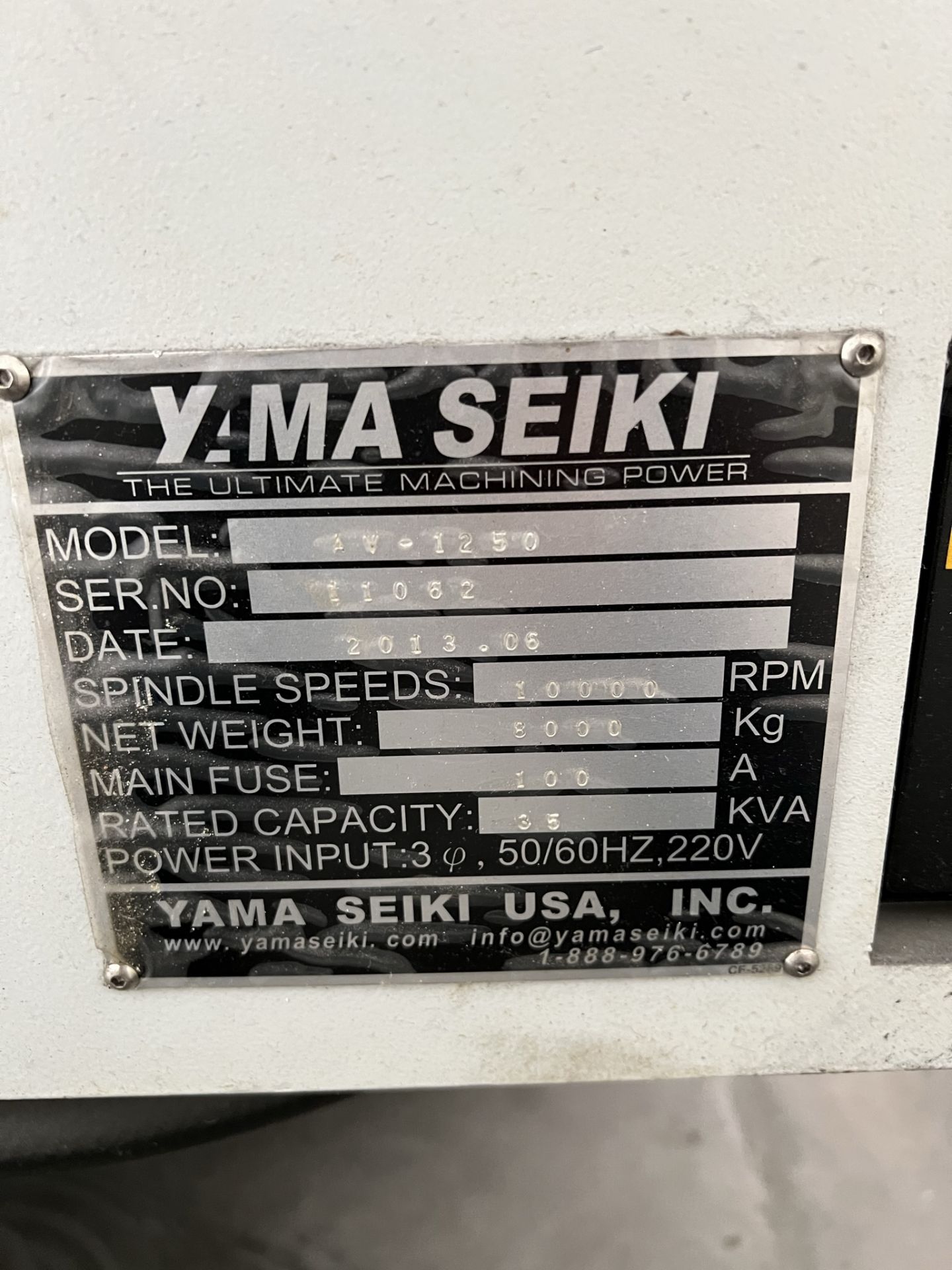 2013 YAMA SEIKI AV-1250 VERTICAL MACHINING CENTER, TRAVELS: 50" X 24" X 24", TABLE SIZE: 53" X - Image 16 of 16