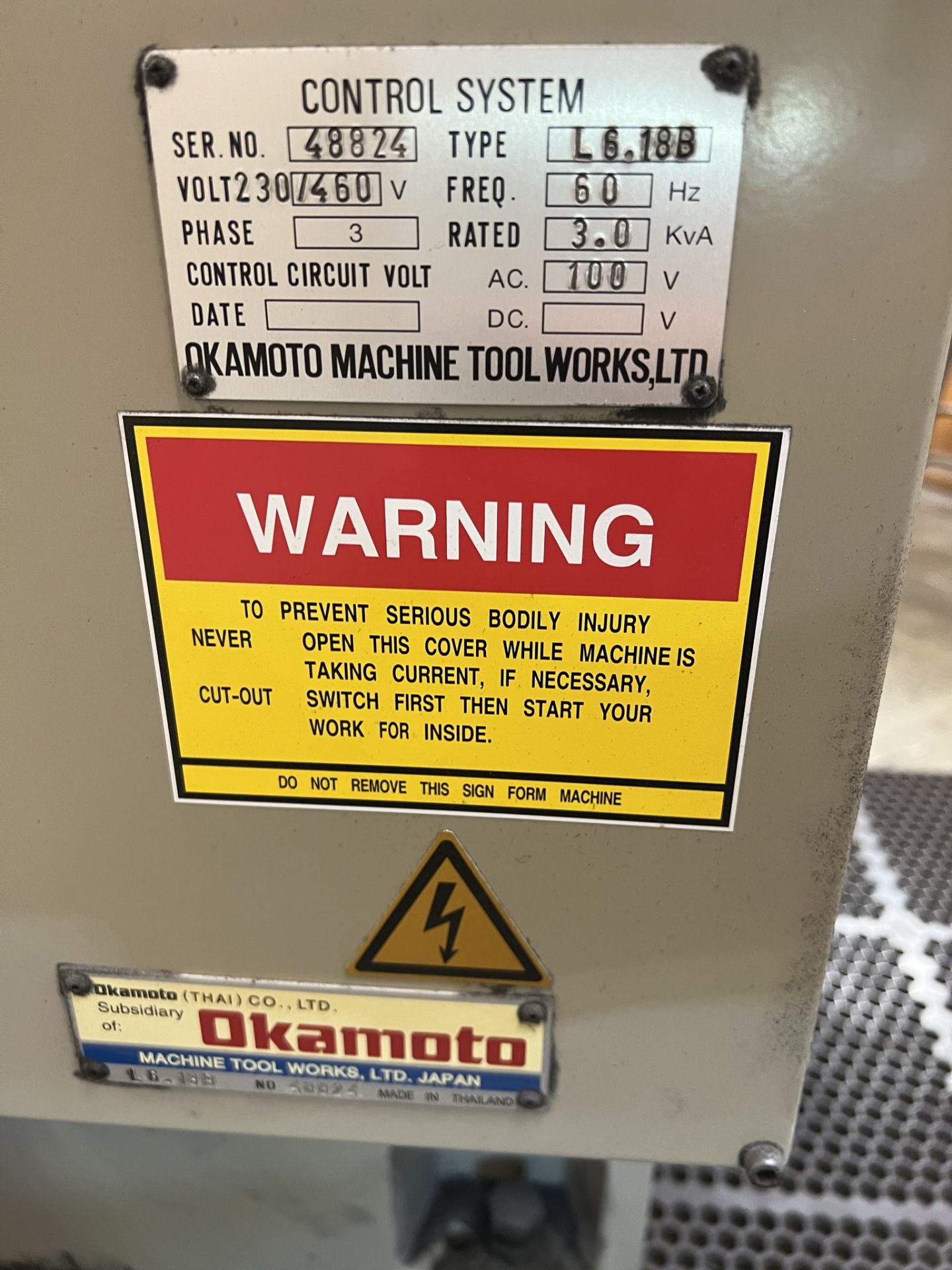 2018 OKAMOTO LINEAR 618B SURFACE GRINDER, S/N 48824, W/ WALKER 18" X 6" MAGNETIC CHUCK AND CONTROLS, - Image 13 of 15