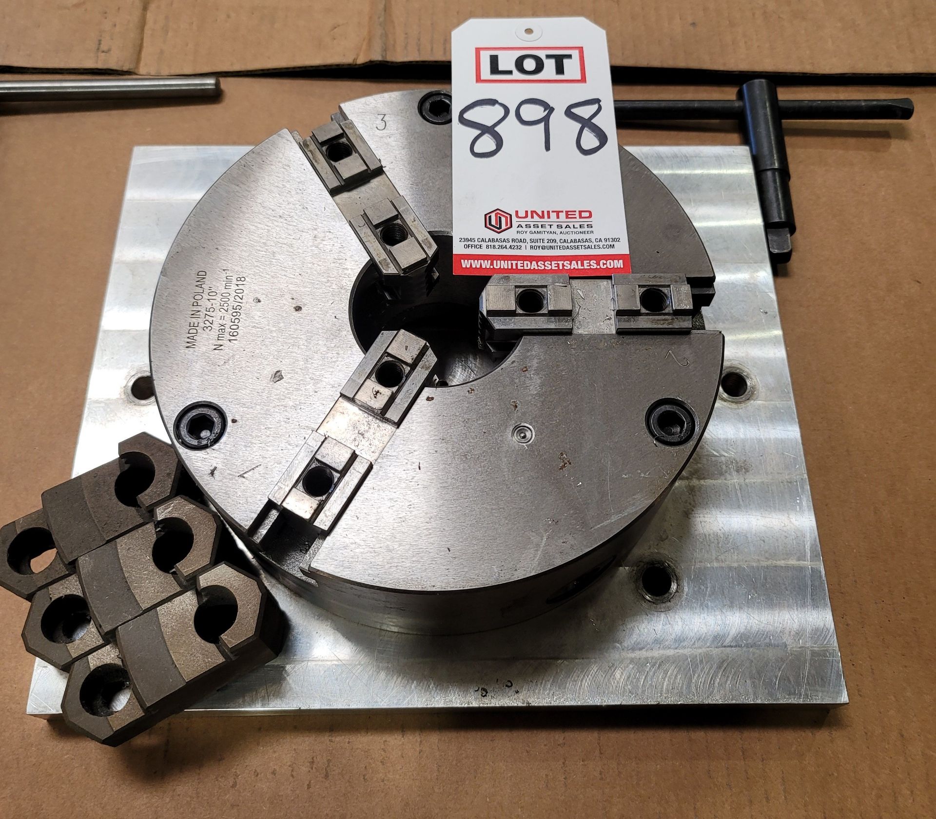 10" 3-JAW CHUCK MOUNTED TO ALUMINUM SUB PLATE FOR THE MAKINO CNC'S