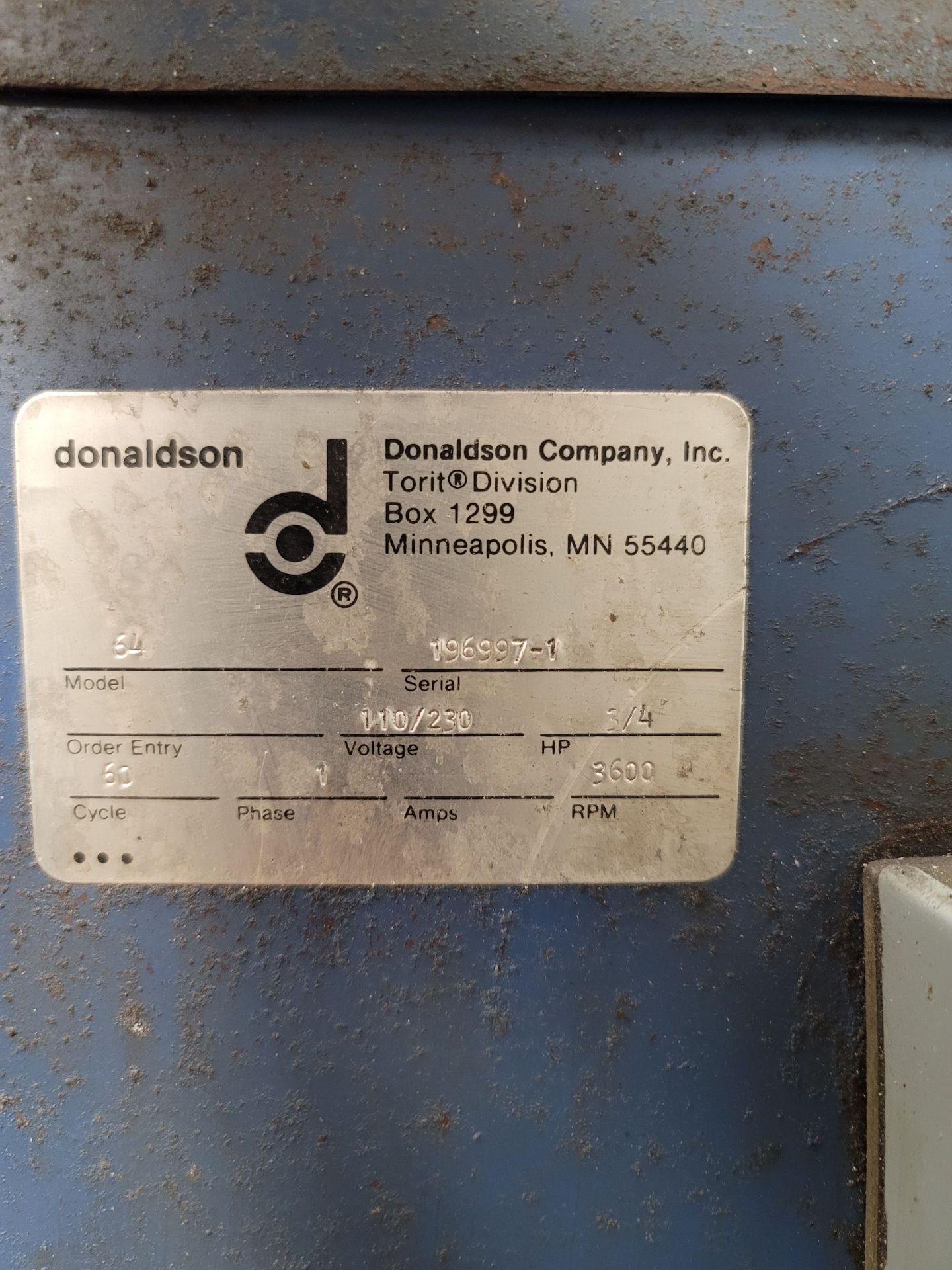 DONALDSON TORIT DUST COLLECTOR, MODEL 64, S/N 196997-1 - Image 3 of 3