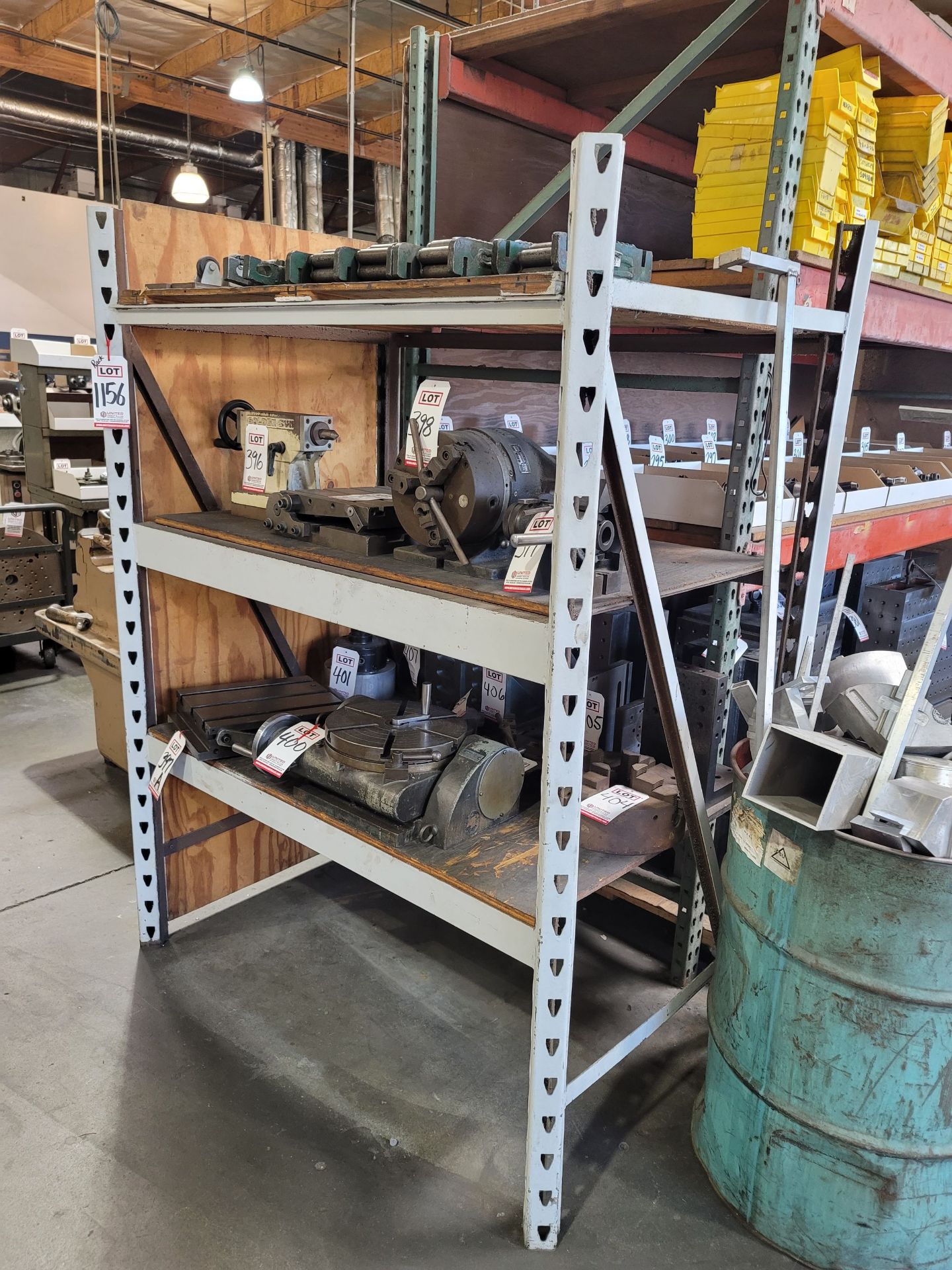 STEEL RACK W/ PLYWOOD SHELVES, 48" X 36" X 6' HT, CONTENTS NOT INCLUDED, (DELAYED PICKUP UNTIL