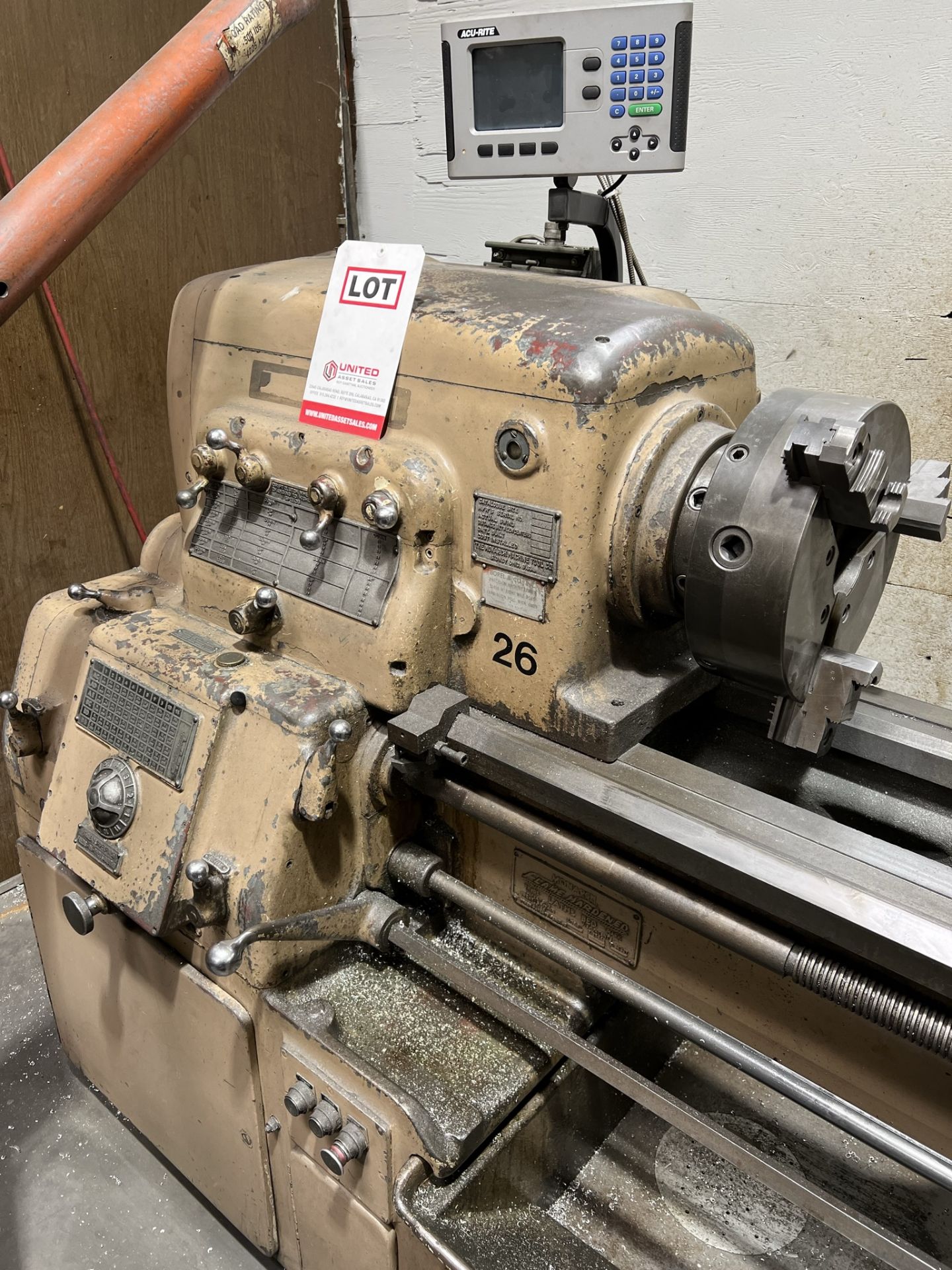 MONARCH 16" X 54" CC LATHE, 12" CHUCK, TAILSTOCK, STEADY REST, ACU-RITE DRO, 12" 3-JAW BUCK CHUCK, - Image 12 of 15