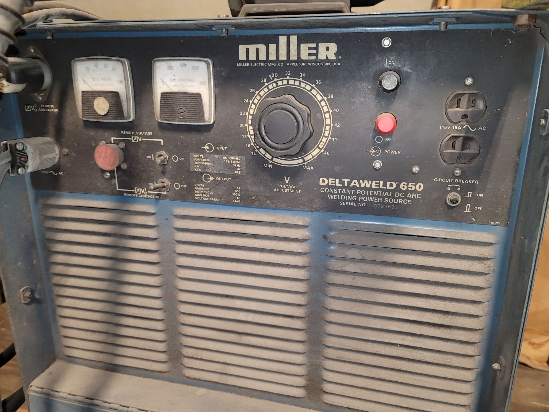 MILLER DELTAWELD 650, S/N JD723631, W/ MILLERMATIC S-54E WIRE FEEDER - Image 2 of 3