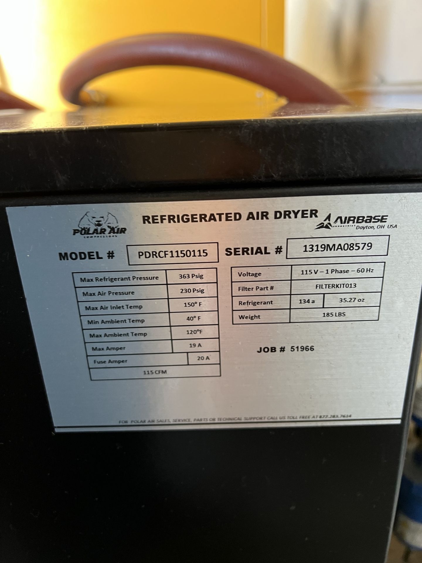 EATON/POLAR AIR REFRIGERATED AIR DRYER, MODEL PDRCF1150115, S/N 1319MA08579 - Image 3 of 3