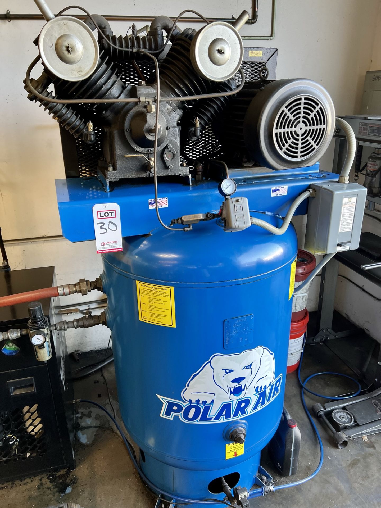 POLAR AIR VERTICAL TYPE AIR COMPRESSOR, 10 HP, 120 GALLON TANK - Image 2 of 4