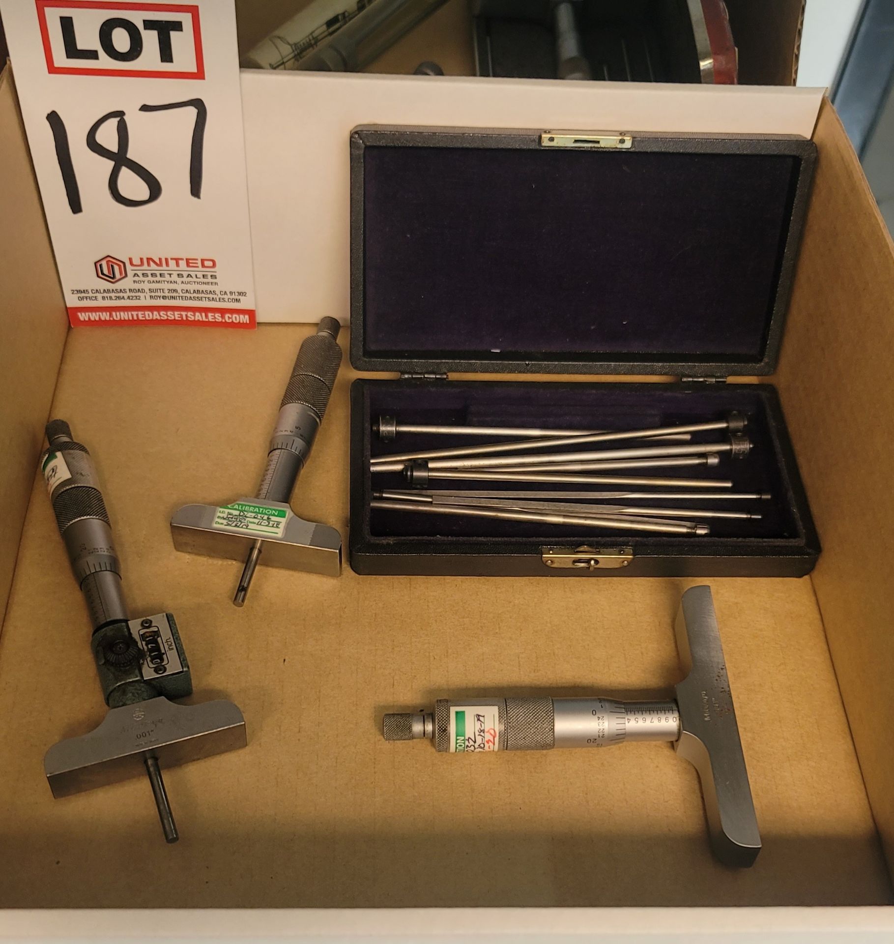 LOT - (3) MITUTOYO DEPTH MICROMETERS, W/ ASSORTED RODS