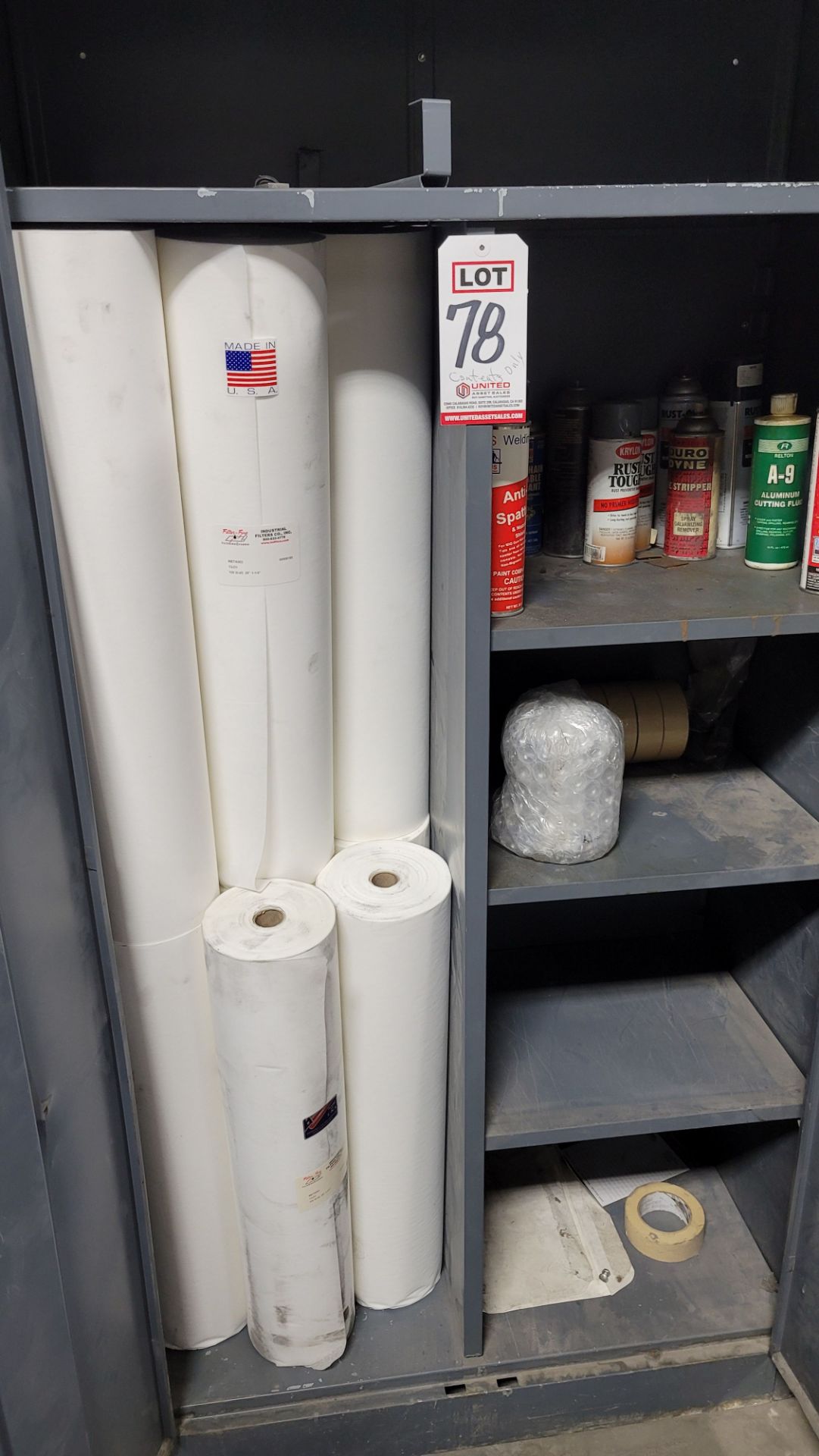 LOT - CONTENTS ONLY OF STORAGE CABINET, TO INCLUDE: (10) ROLLS OF FILTER-FINE FILTERING FABRIC,