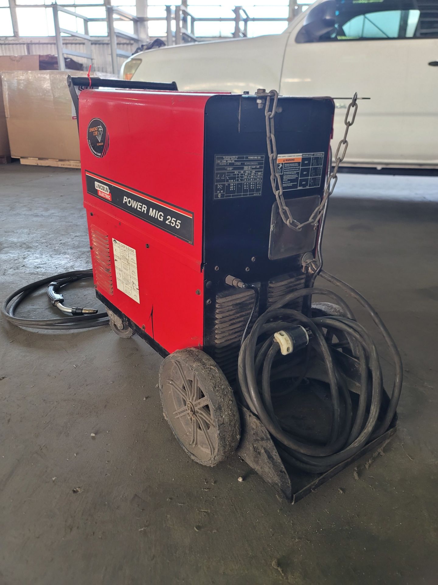 LINCOLN ELECTRIC POWER MIG 255 WELDER, K1693-2, S/N U1991202291, TANK IS NOT INCLUDED - Image 3 of 4