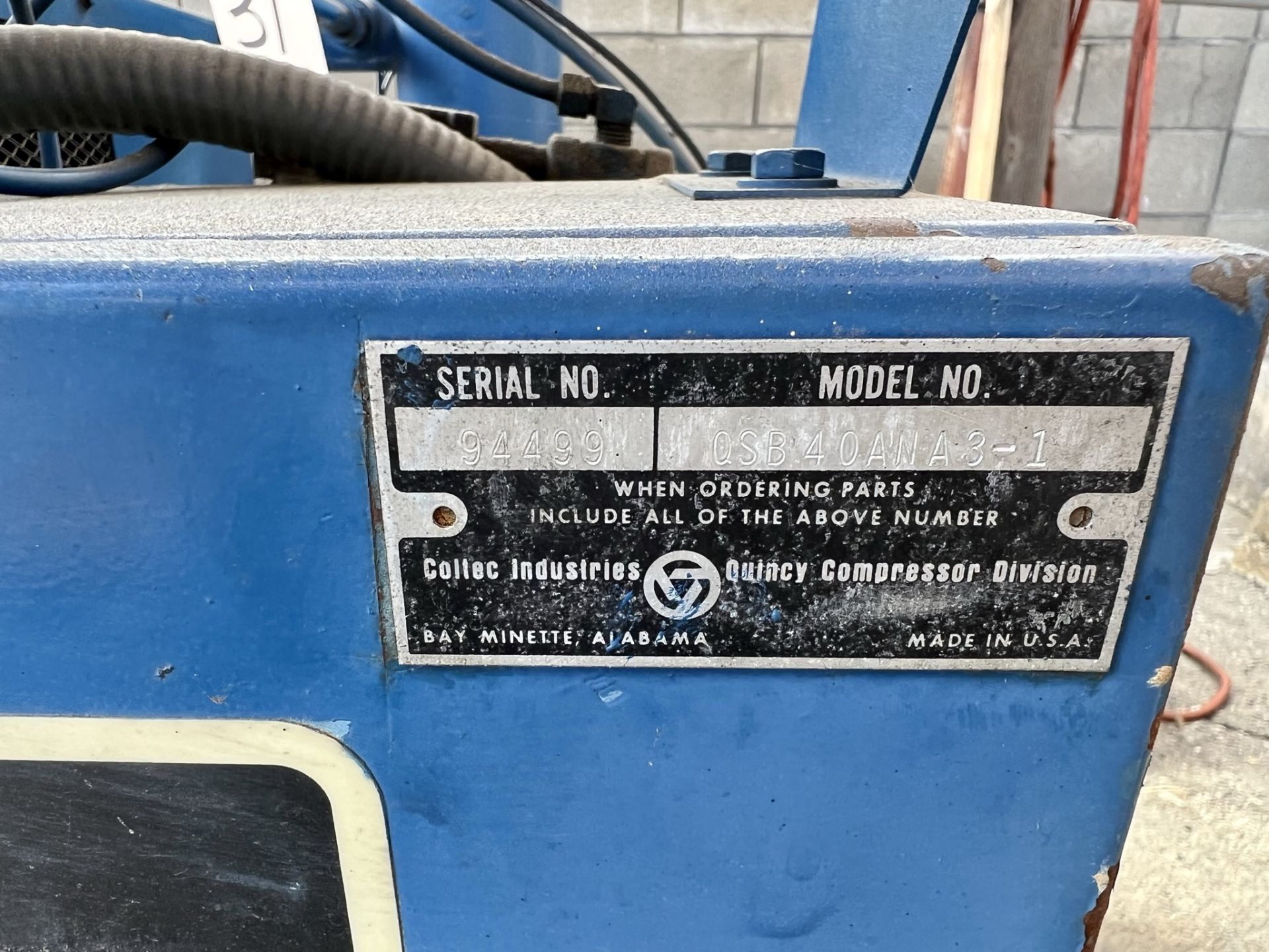 QUINCY SCREW TYPE AIR COMPRESSOR, MODEL QSB40ANA3-1, S/N 94499 - Image 5 of 8