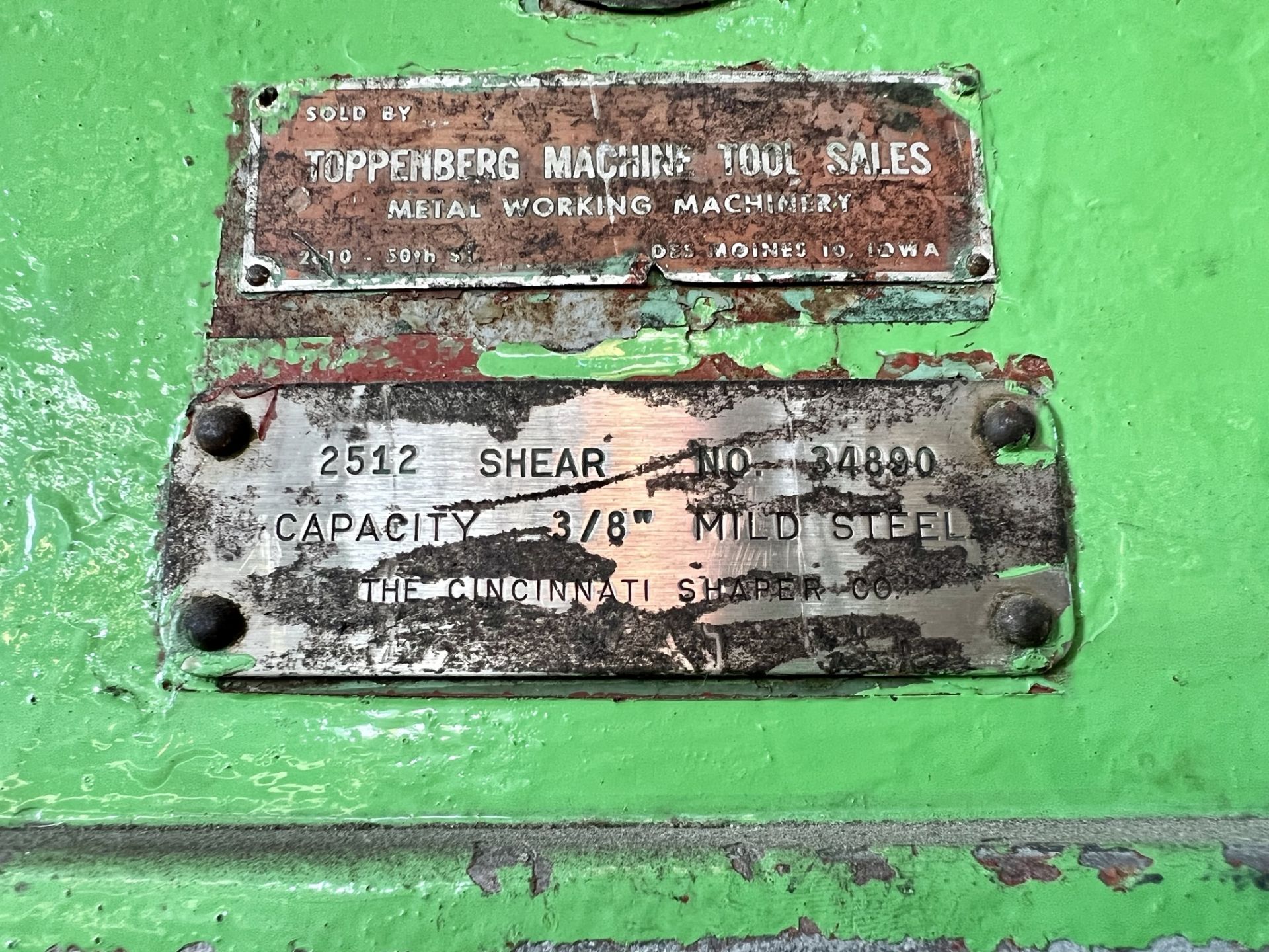 CINCINNATI SHEAR, MODEL 2512, 3/8" X 12' MILD STEEL, MECHANICAL, POWER BACK GAUGE, 54" SHEET - Image 11 of 12