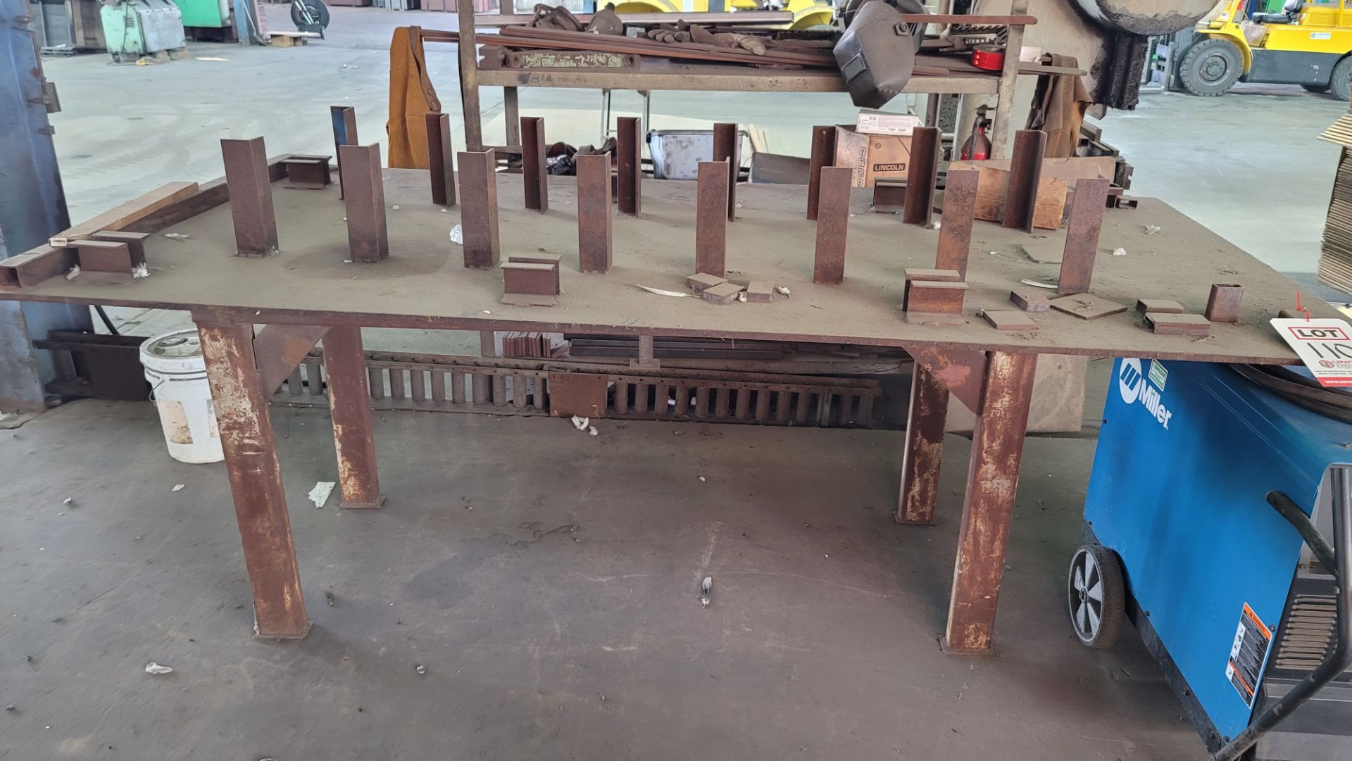 WELDING JIG TABLE, TOP IS 9' X 53" X 5/8" THICK