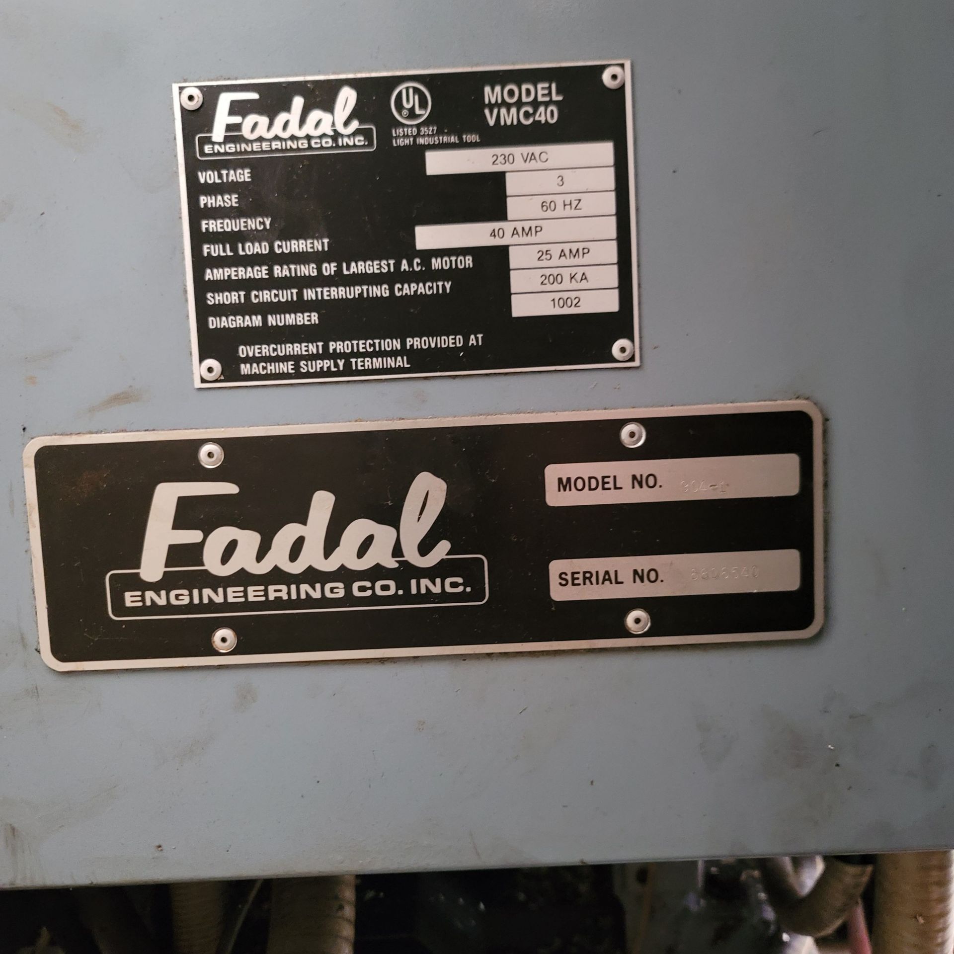 1988 FADAL VERTICAL MACHINING CENTER, MODEL 904-1, FADAL CNC 88 CNC CONTROL, XYZ TRAVELS: 22" X - Image 7 of 7