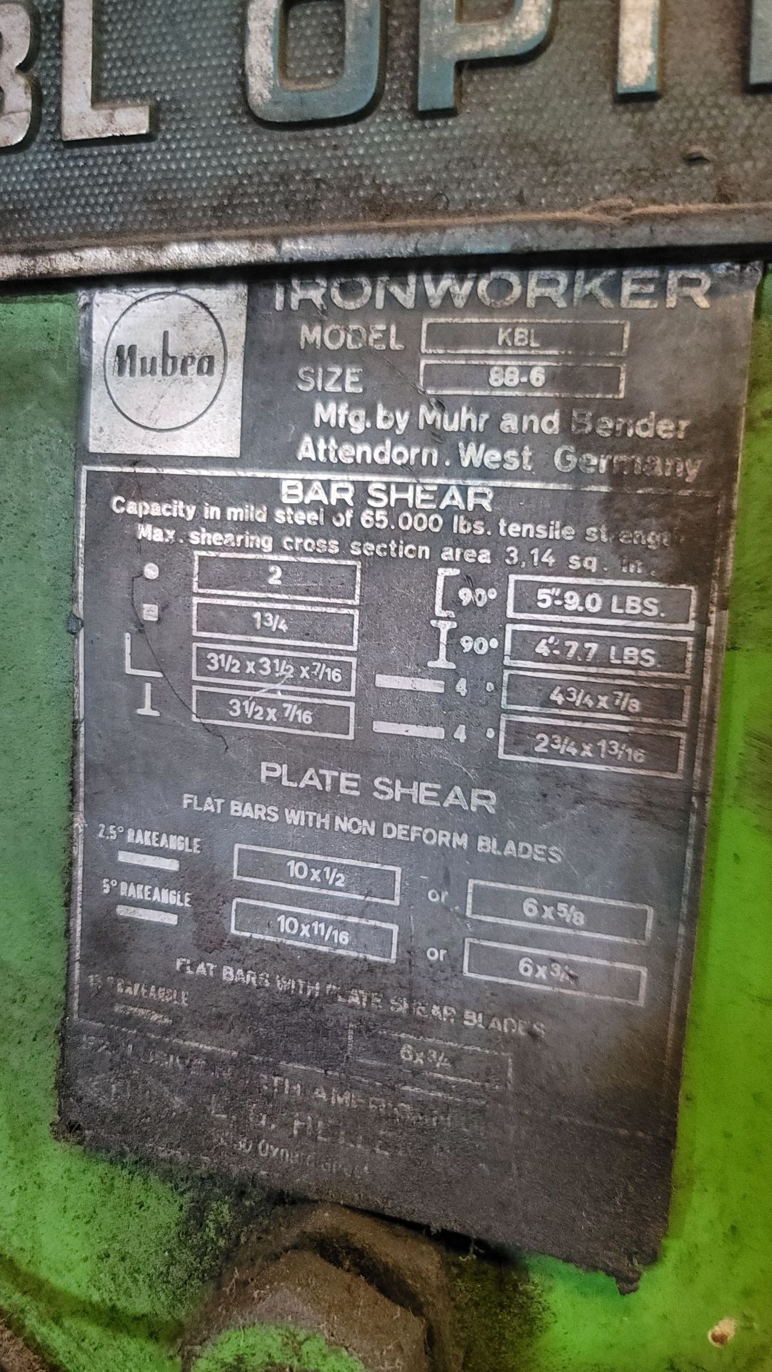 MUBEA IRONWORKER, MODEL KBL 88-6, 88-TON CAPACITY, S/N 135A/42918F/27 - Image 13 of 15