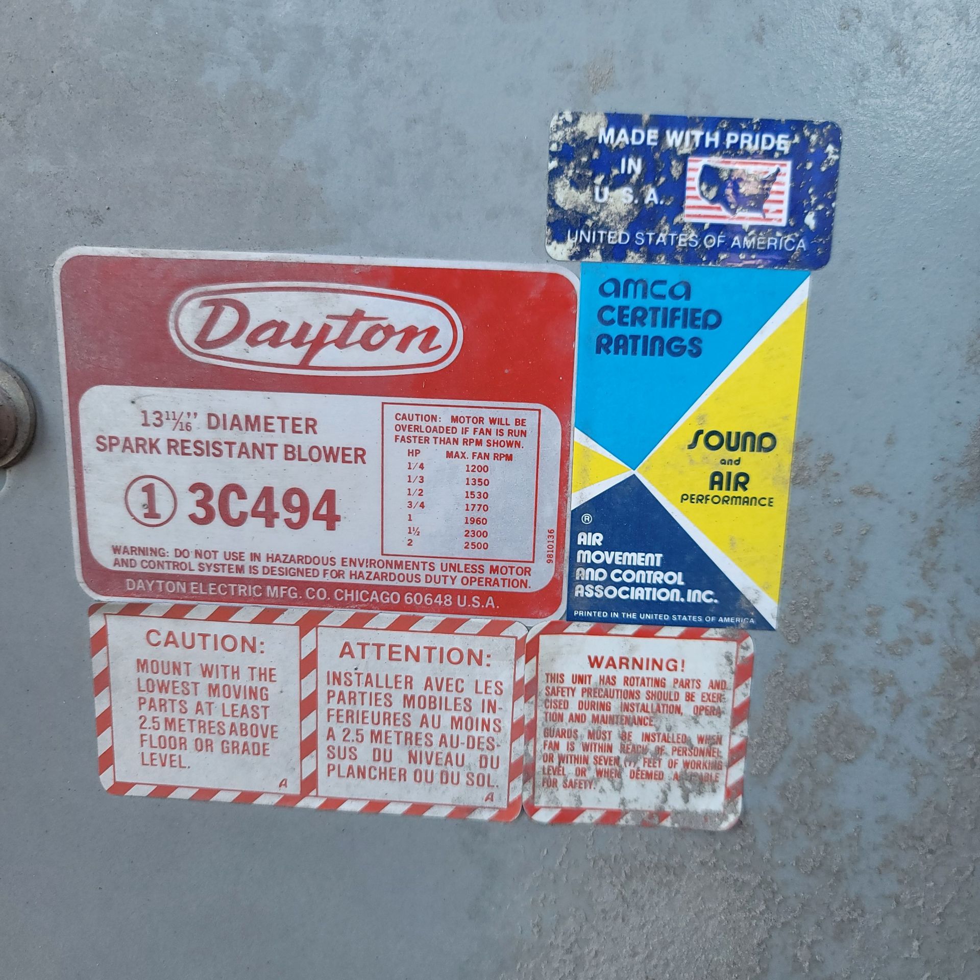 DAYTON 13-11/16" DIA. SPARK RESISTANT BLOWER, NO. 1-30494, HAS NEVER BEEN UNCRATED - Image 3 of 3