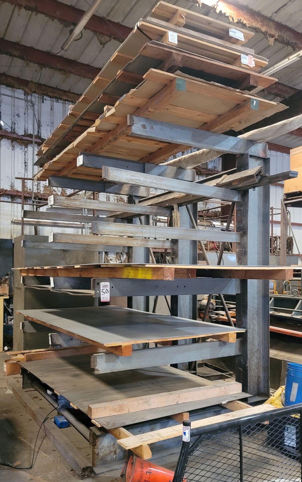 CANTILEVER MATERIAL RACK, WELDED CONSTRUCTION, 103" X 9'-6" HT, 62" ARMS, 75" OVERALL DEPTH,
