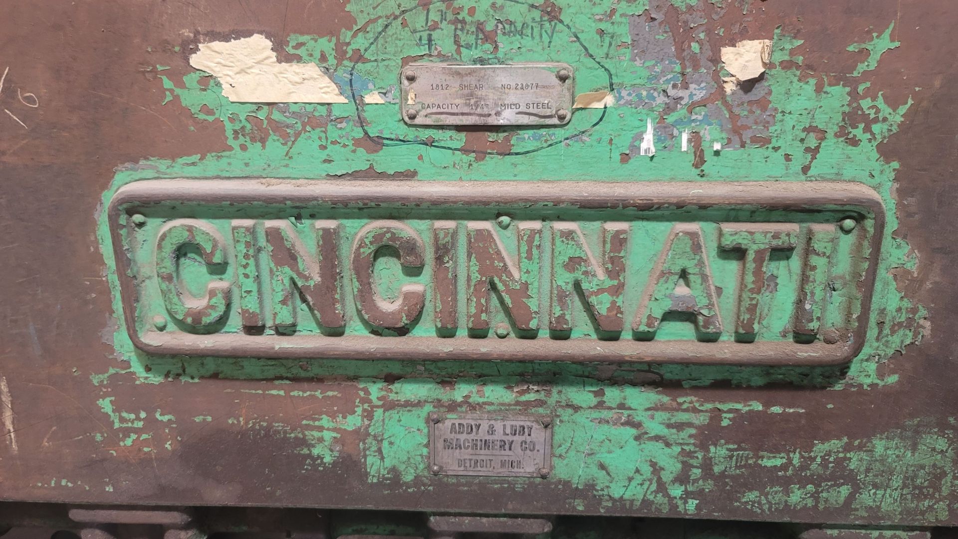 CINCINNATI 12' SHEAR, NO. 1812, 1/4" CAPACITY, W/ SQUARING ARM, S/N 23877 - Image 7 of 7