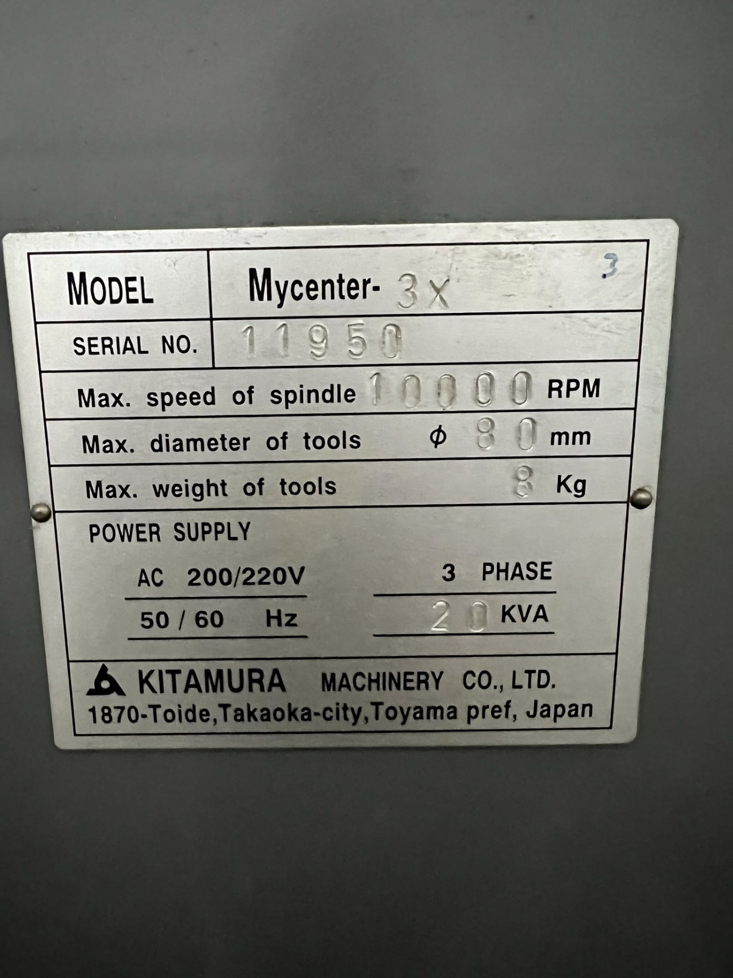 KITAMURA MYCENTER-3X VERTICAL MACHINING CENTER, YASNAC CNC CONTROL, XYZ TRAVELS: 30" X 18" X 18", - Image 15 of 15