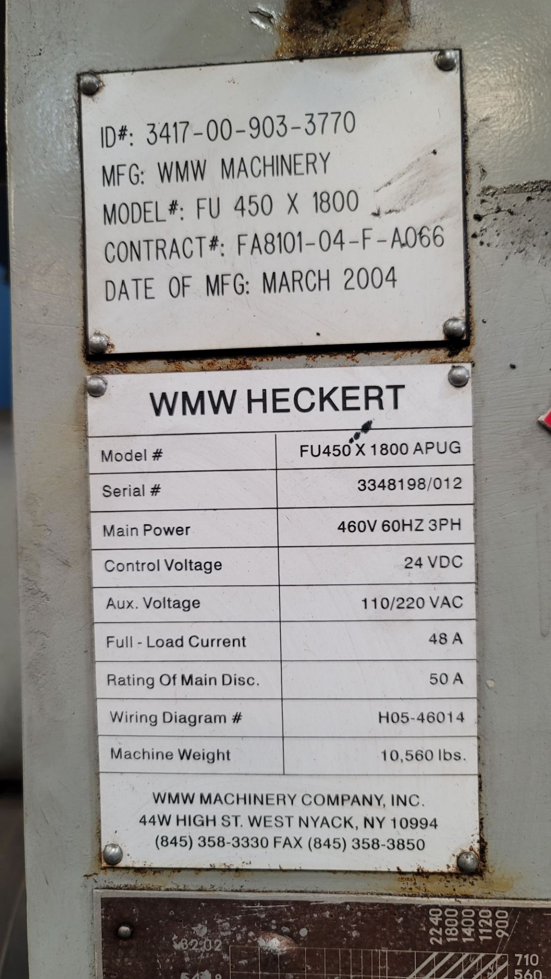 2004 WMW HECKERT VERTICAL AND HORIZONTAL MILL, MODEL FU 450 X 1800, S/N 3348198/012 - Image 6 of 6