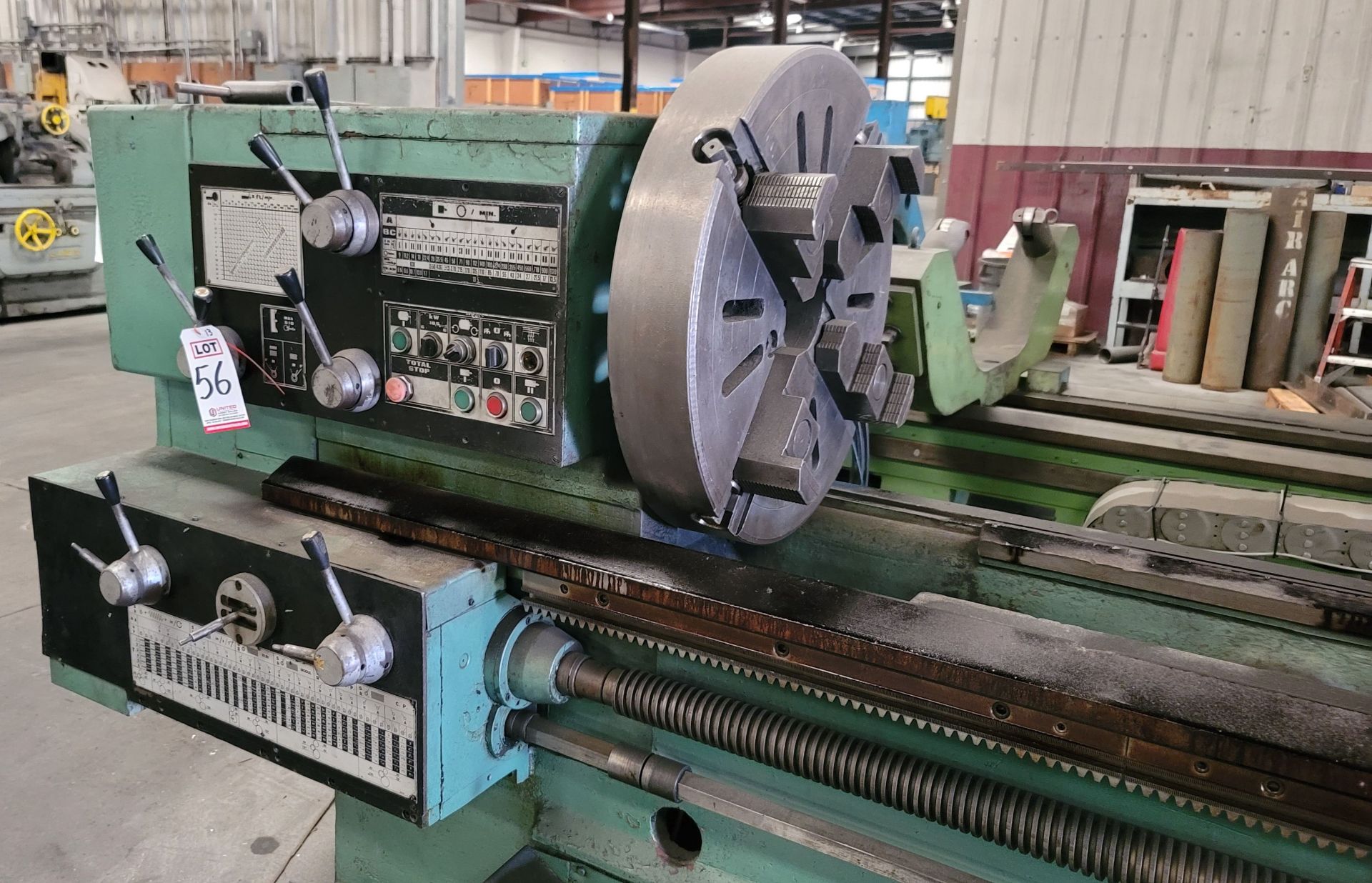 TOS ENGINE LATHE, MODEL SUS-63, 25" X 320", 26" 4-JAW CHUCK, TAILSTOCK, STEADY REST, S/N 436809 - Image 8 of 9
