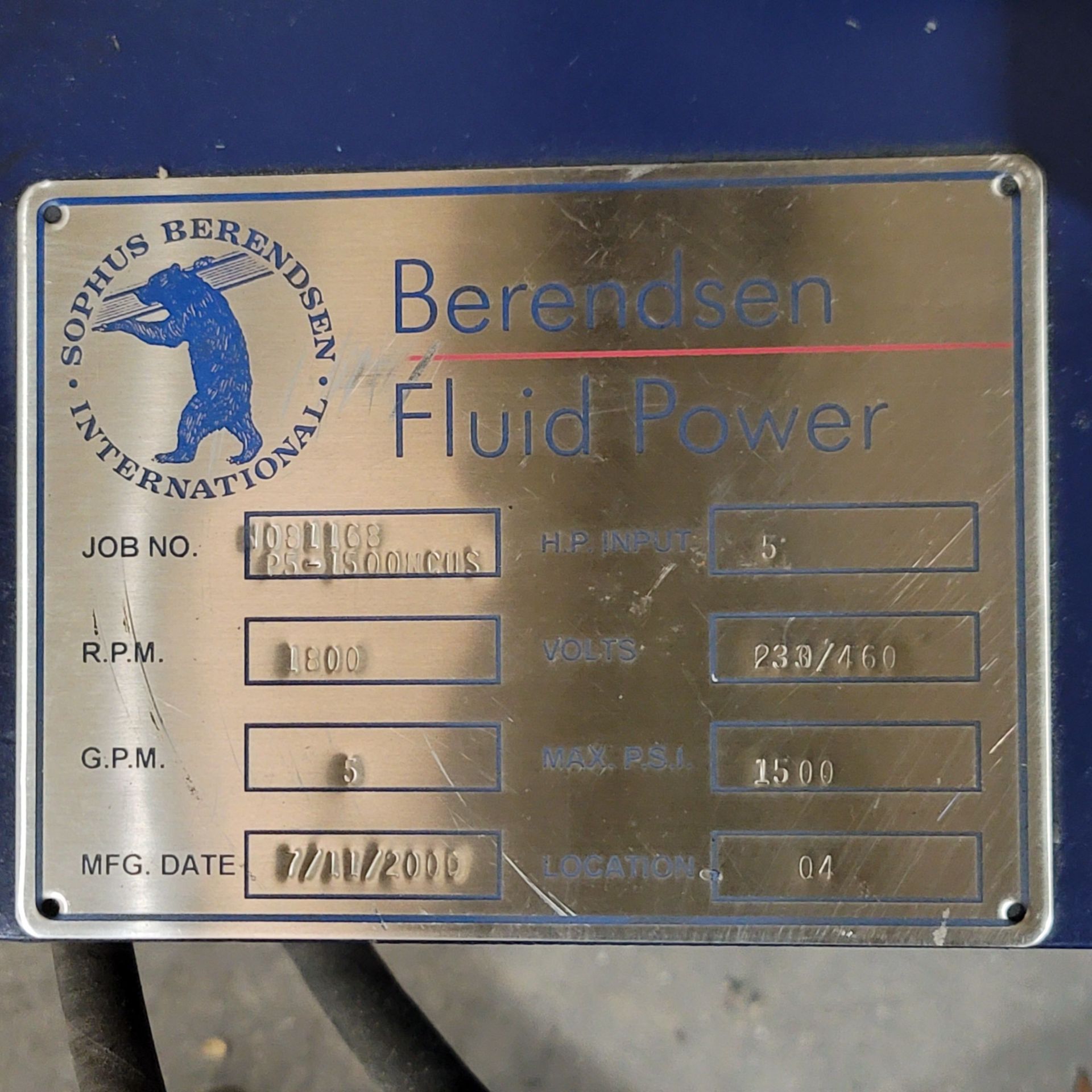 BERENDSEN FLUID POWER 5 HP ELECTRIC HYDRAULIC PUMP, 1,500 MAX PSI, 230/460V, 5 GPM - Image 2 of 2