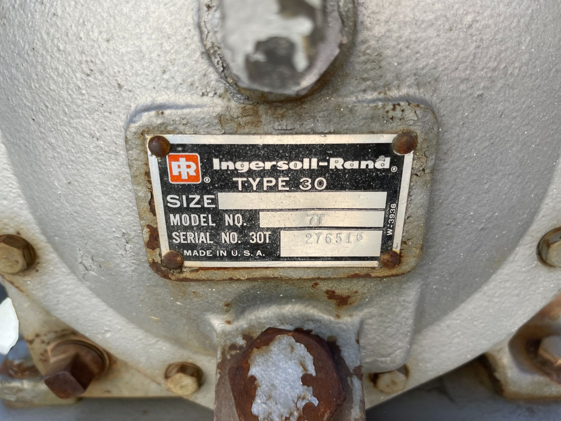 INGERSOLL-RAND TYPE 30 AIR COMPRESSOR, MODEL 7T, S/N 276516 - Image 2 of 2