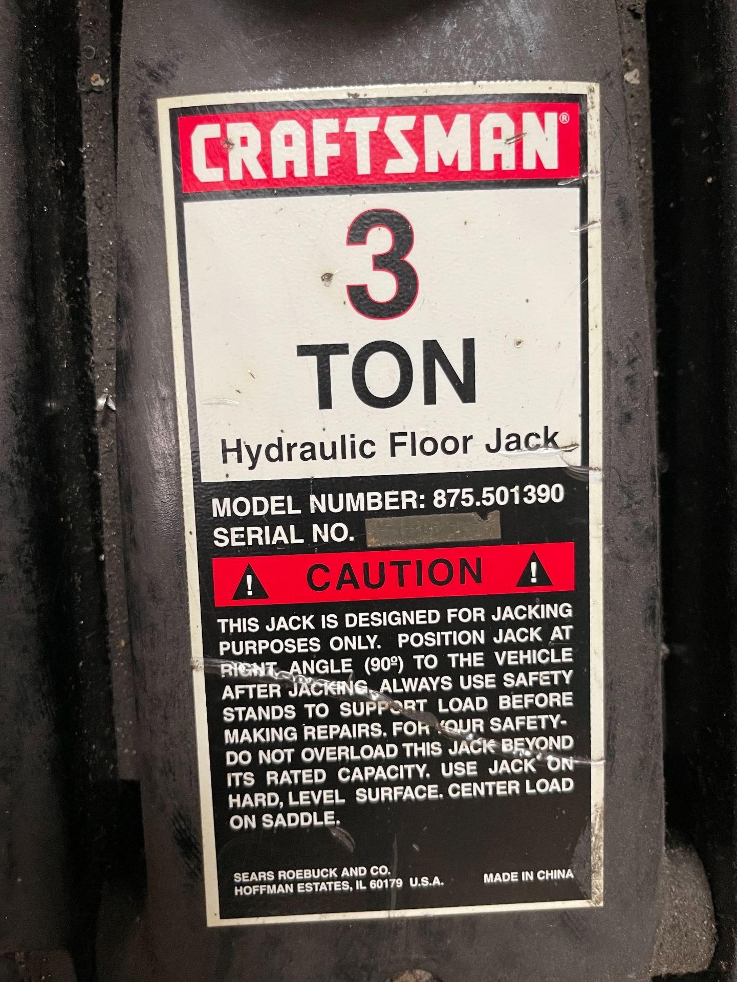 CRAFTSMAN 3-TON HYDRAULIC FLOOR JACK - Image 2 of 2