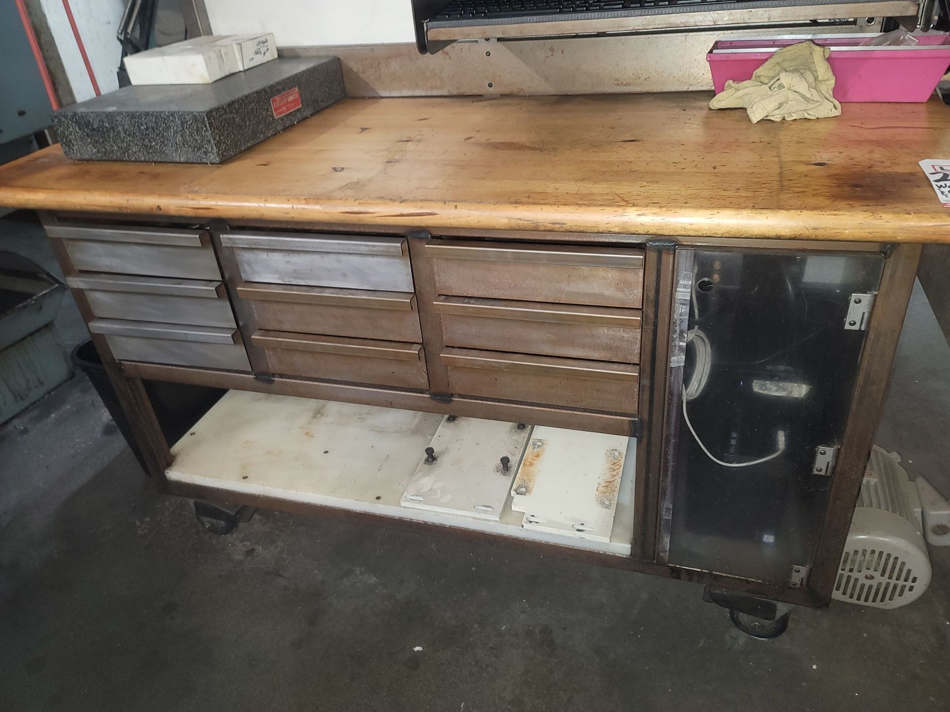 BUTCHER BLOCK WORK STATION W/ PEGBOARD BACK WALL, 5' X 25" X 1-1/2" THICK TOP MOUNTED ON A 9- - Image 2 of 5