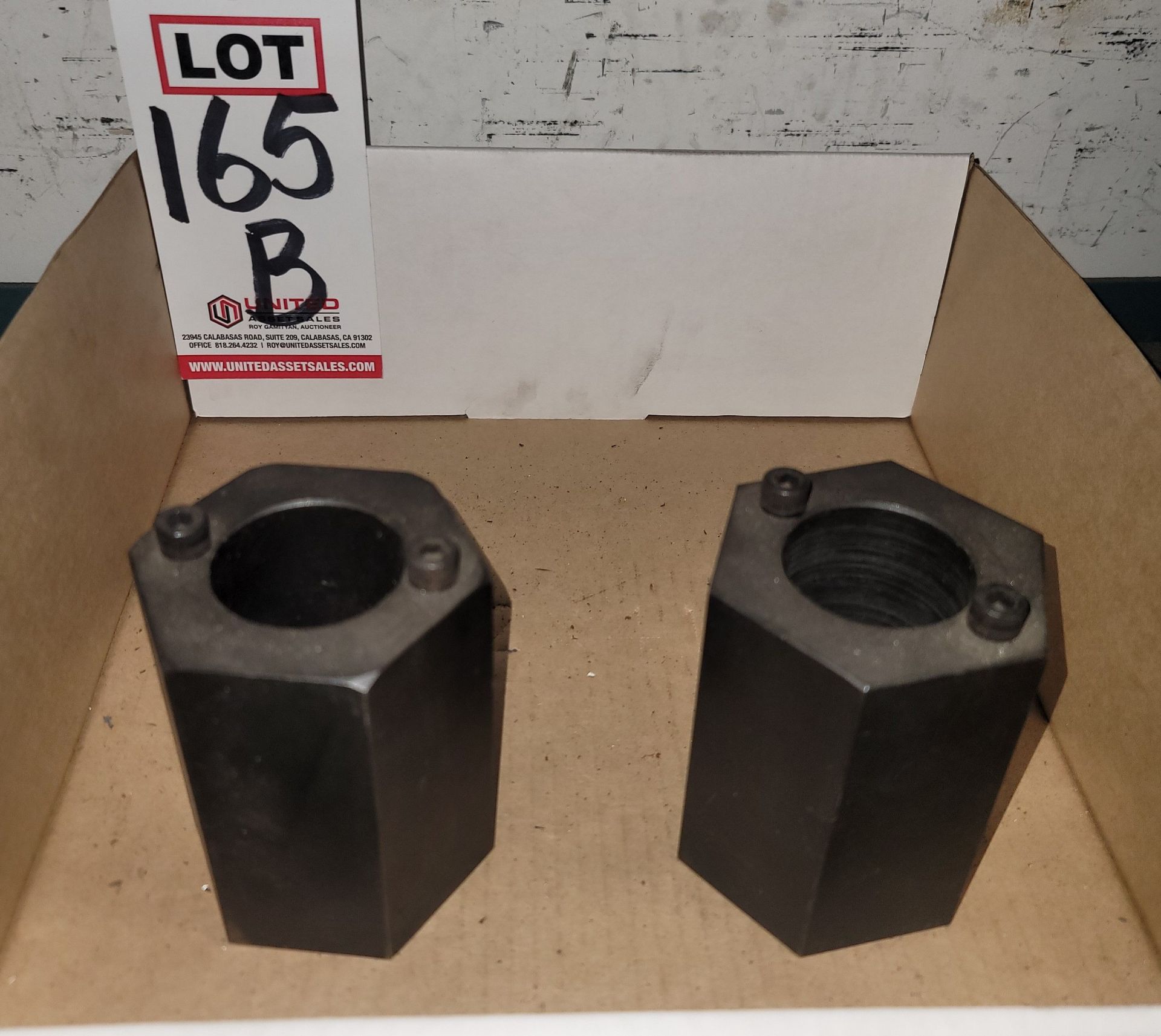 LOT - (2) HEXAGON RISERS, 2-29/32" X 2-29/32" X 4" HT, 1-3/4" (ROUND) TOP I.D., 1" (ROUND) BOTTOM