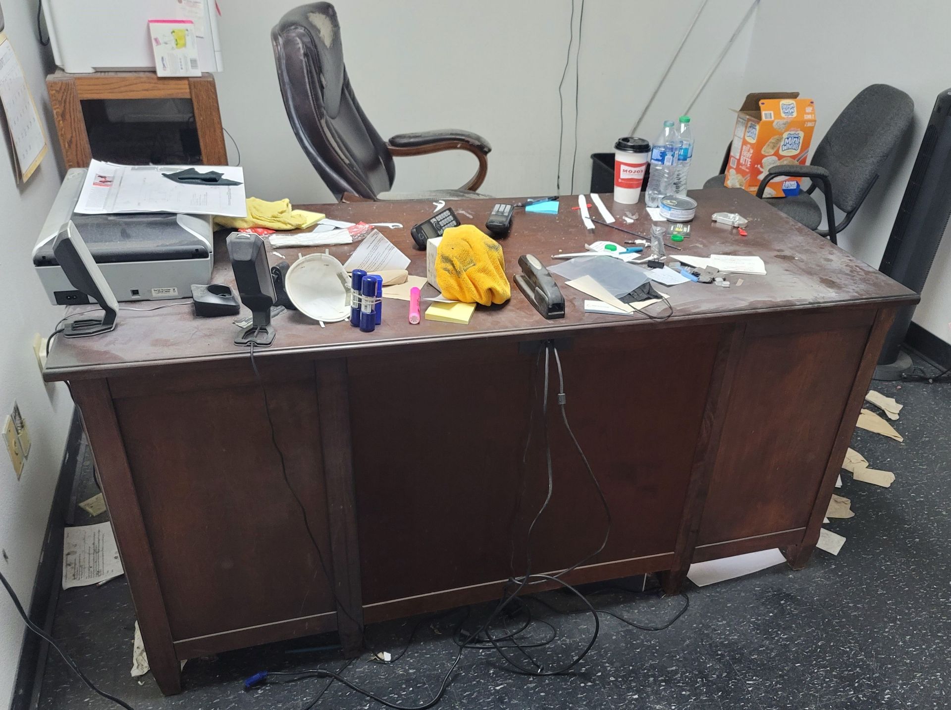 LOT - DESK AND (3) CHAIRS
