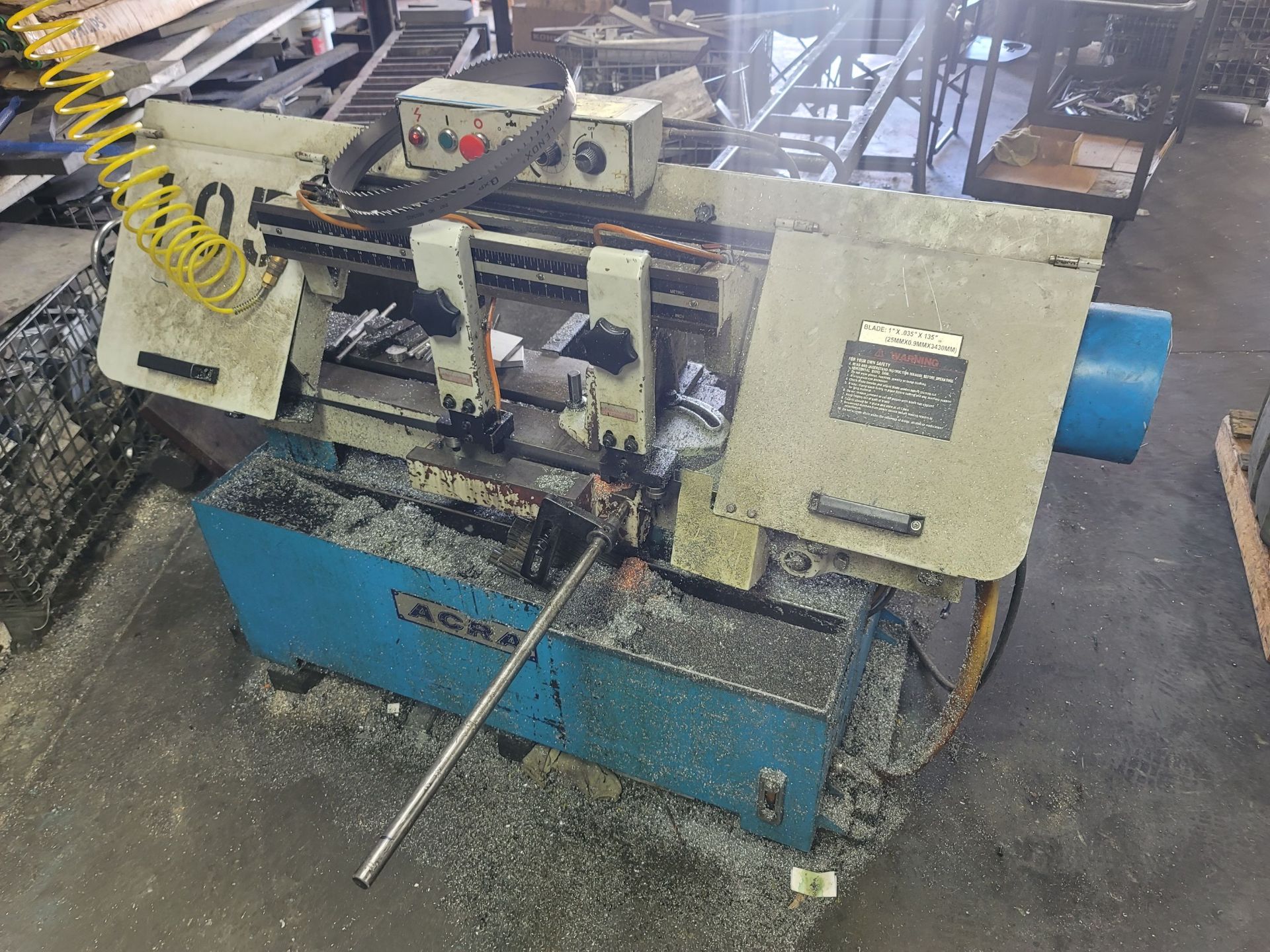ACRA HORIZONTAL BAND SAW, MODEL AHBS-250A, S/N 0609278, W/ 10' OF 10" ROLLER CONVEYOR, W/ EXTRA