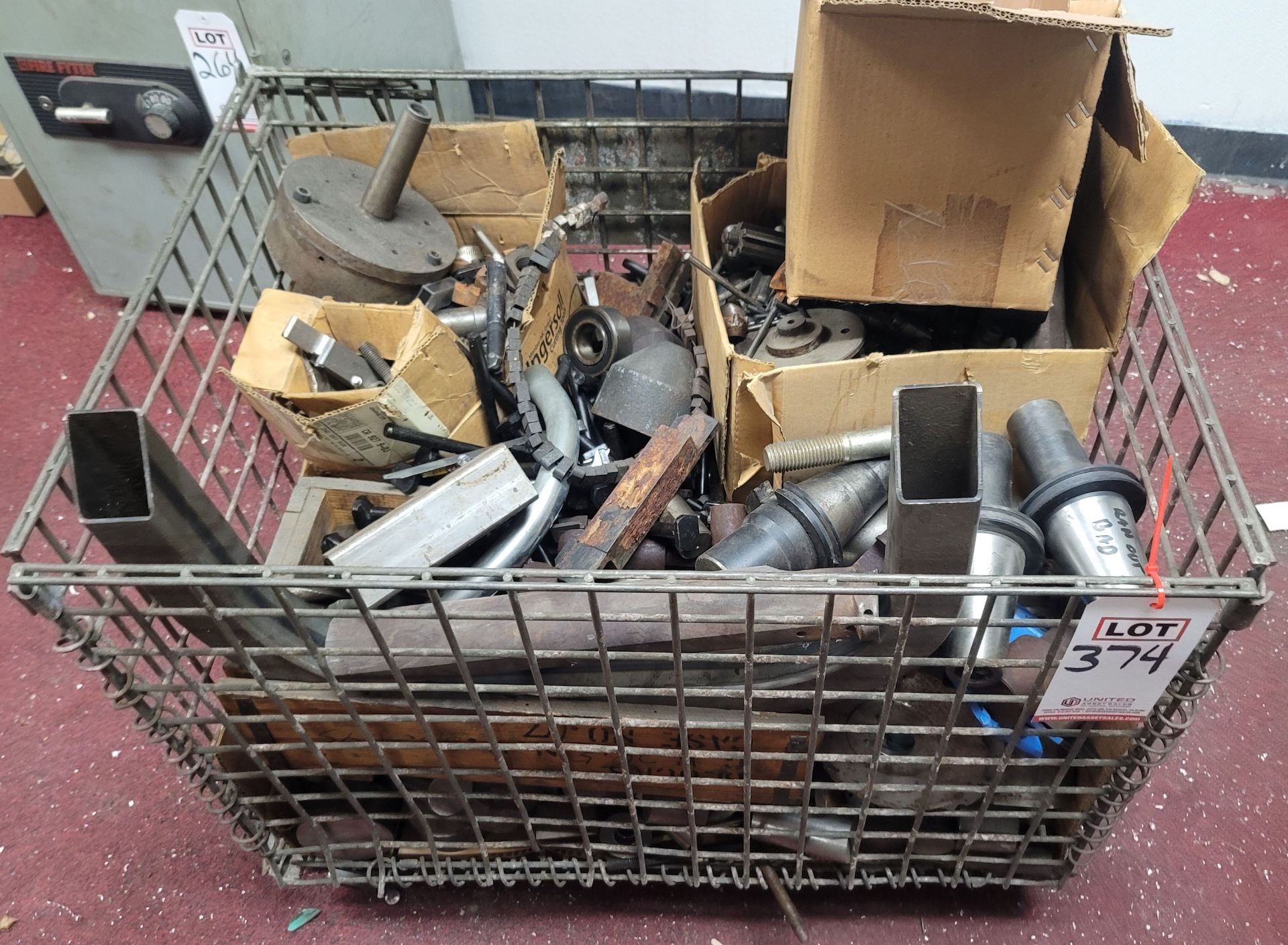LOT - WIRE TOTE, 30" X 24" X 20" HT, W/ CONTENTS OF TOOLING AND SCRAP
