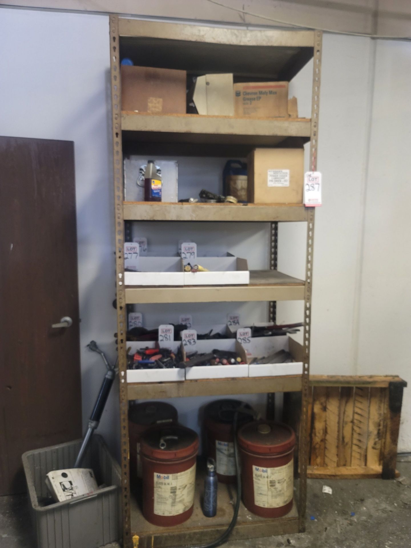 STEEL SHELF UNIT W/ PARTICLE BOARD SHELVES, 3' X 2' X 8', CONTENTS NOT INCLUDED