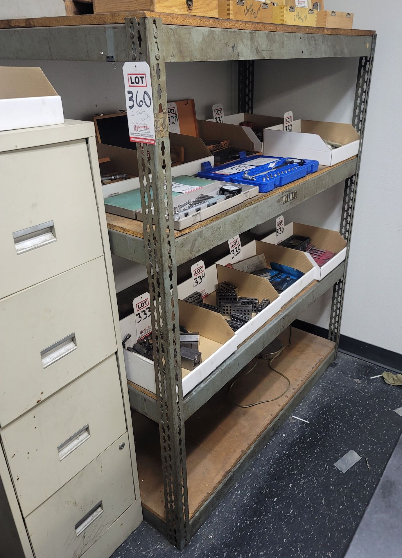 LOT - (2) STEEL SHELF UNITS W/ PARTICLE BOARD SHELVES, 4' X 2' X 5' HT, CONTENTS NOT INCLUDED