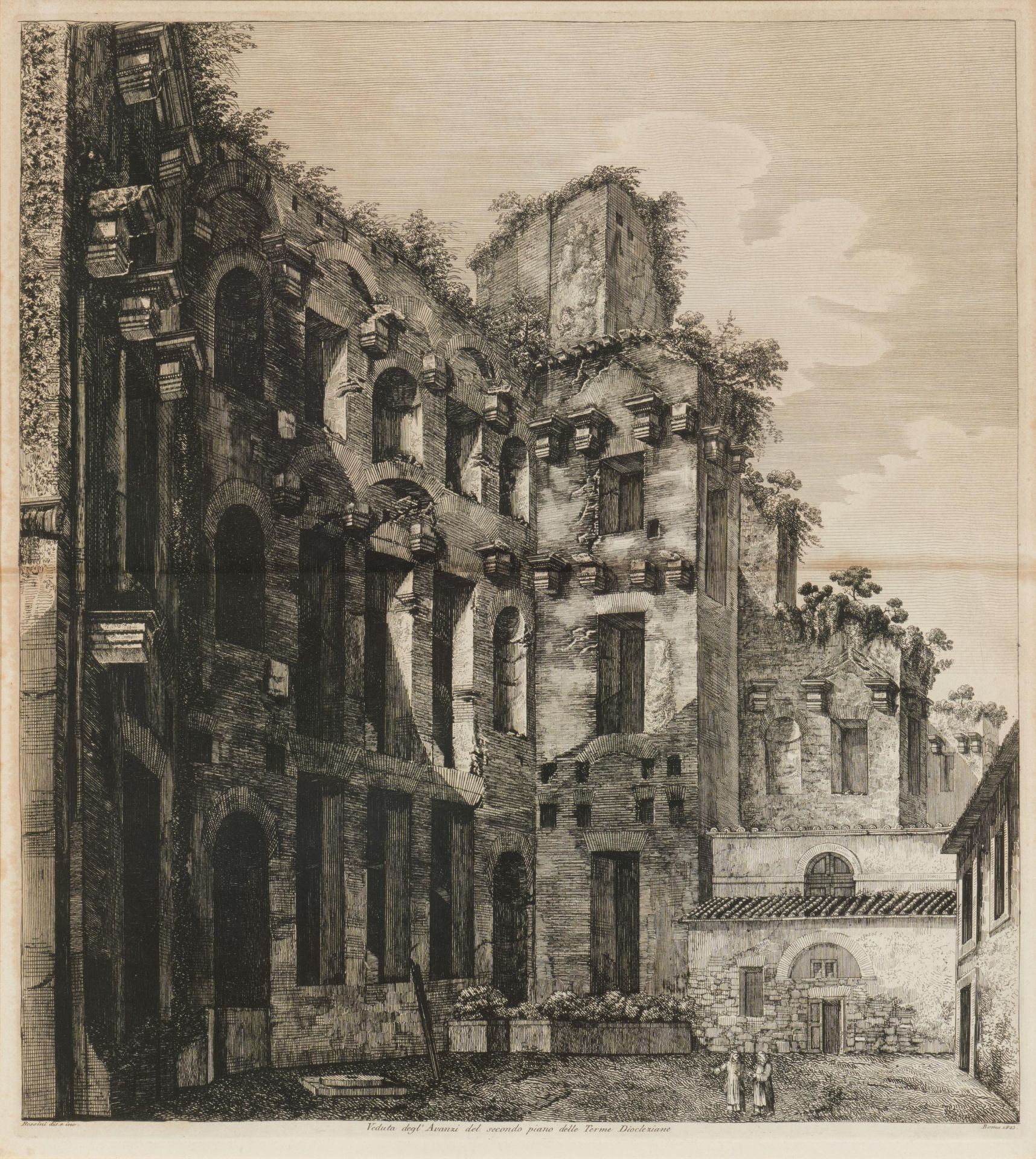 Luigi Rossini: Zwei Kupferstiche mit Ansichten aus Rom: Thermen des Diocletian sowie Marstempel - Image 5 of 7