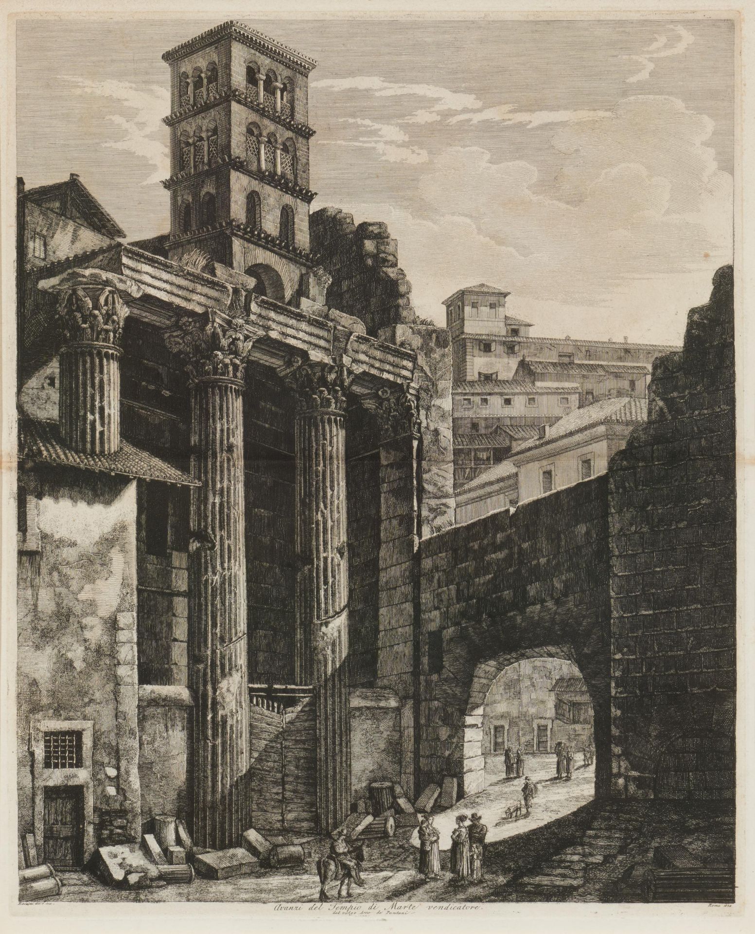 Luigi Rossini: Zwei Kupferstiche mit Ansichten aus Rom: Thermen des Diocletian sowie Marstempel - Image 2 of 7