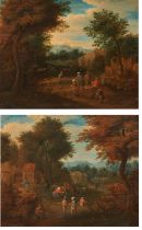 Flemish School: Zwei Gemälde: Waldlandschaften mit Personen