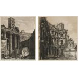 Luigi Rossini: Zwei Kupferstiche mit Ansichten aus Rom: Thermen des Diocletian sowie Marstempel