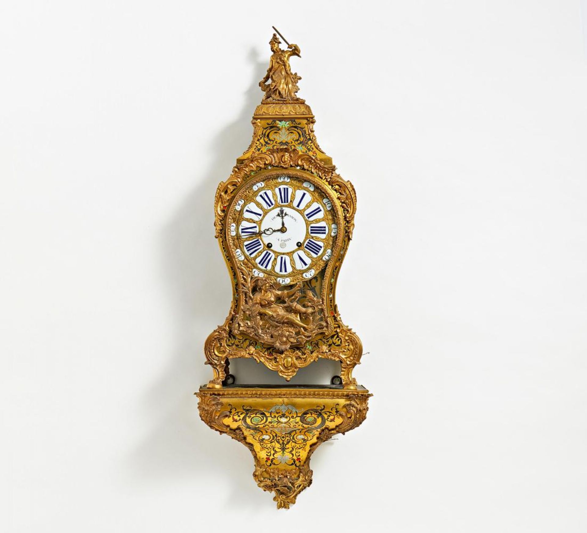 Louis XV Boulle pendulum clock on console made of brass and tortoiseshell - Image 3 of 3