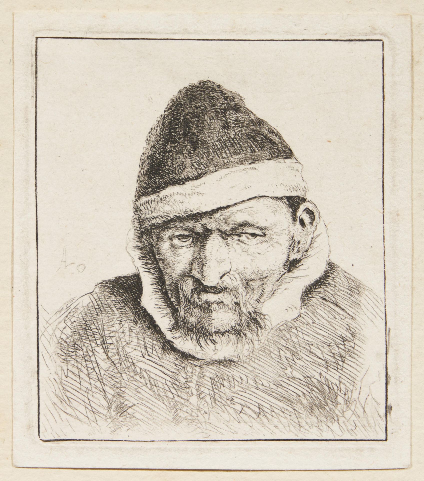Adriaen von Ostade: Brustbild eines Bauern mit spitzer Mütze - Image 2 of 3