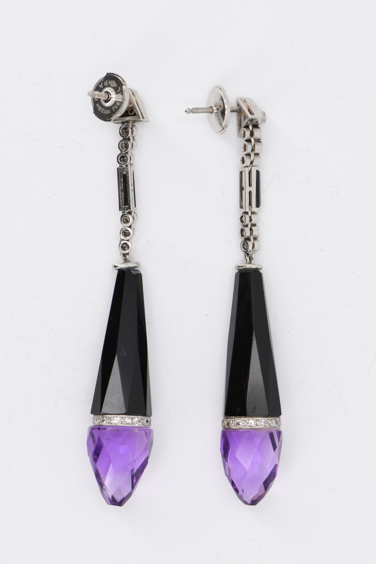 Onyx-Amethyst-Diamant-Ohrhänger - Bild 3 aus 3