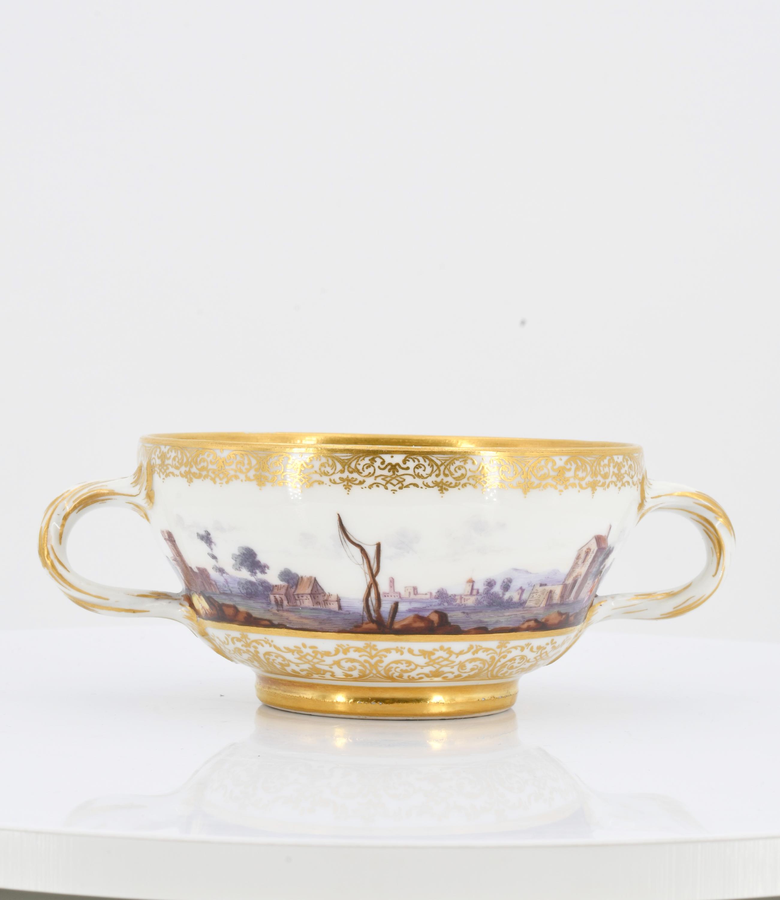 Small Double-Handled Tureen and saucer with Landscape paintings - Image 10 of 11