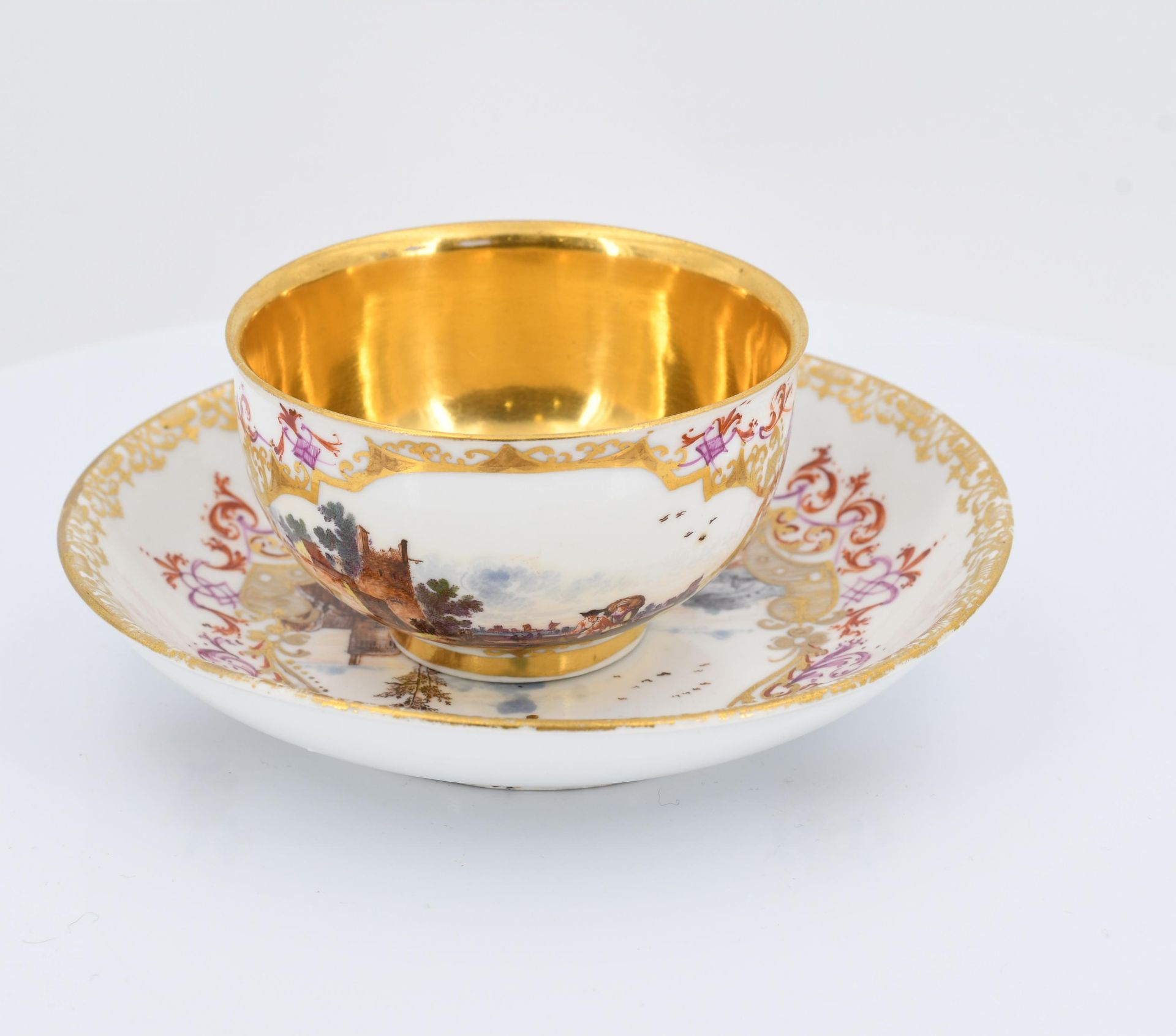 Tea bowl and saucer with landscapes - Image 4 of 7