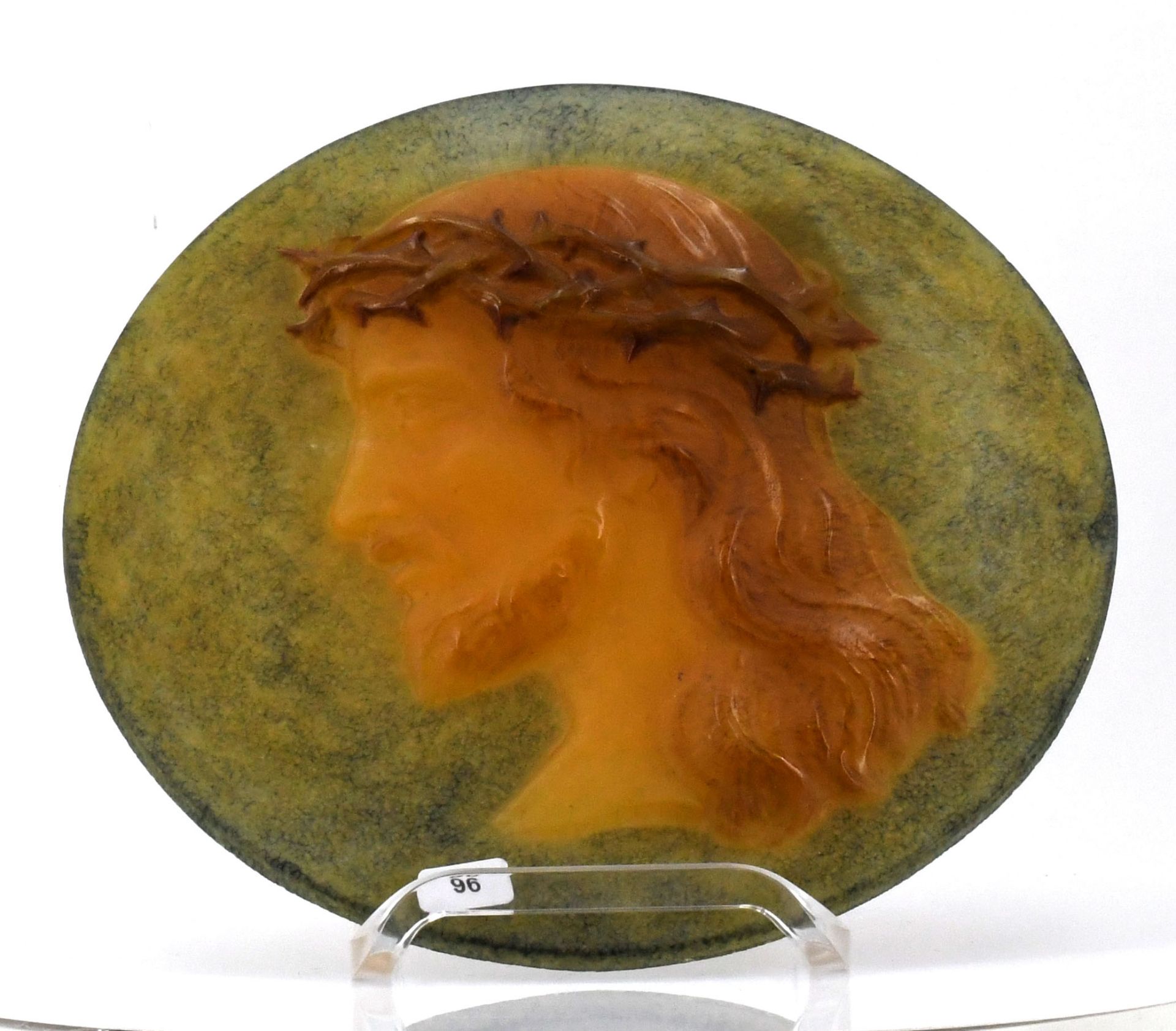 Large Pâte de verre plaque with the profile of Christ - Image 4 of 12