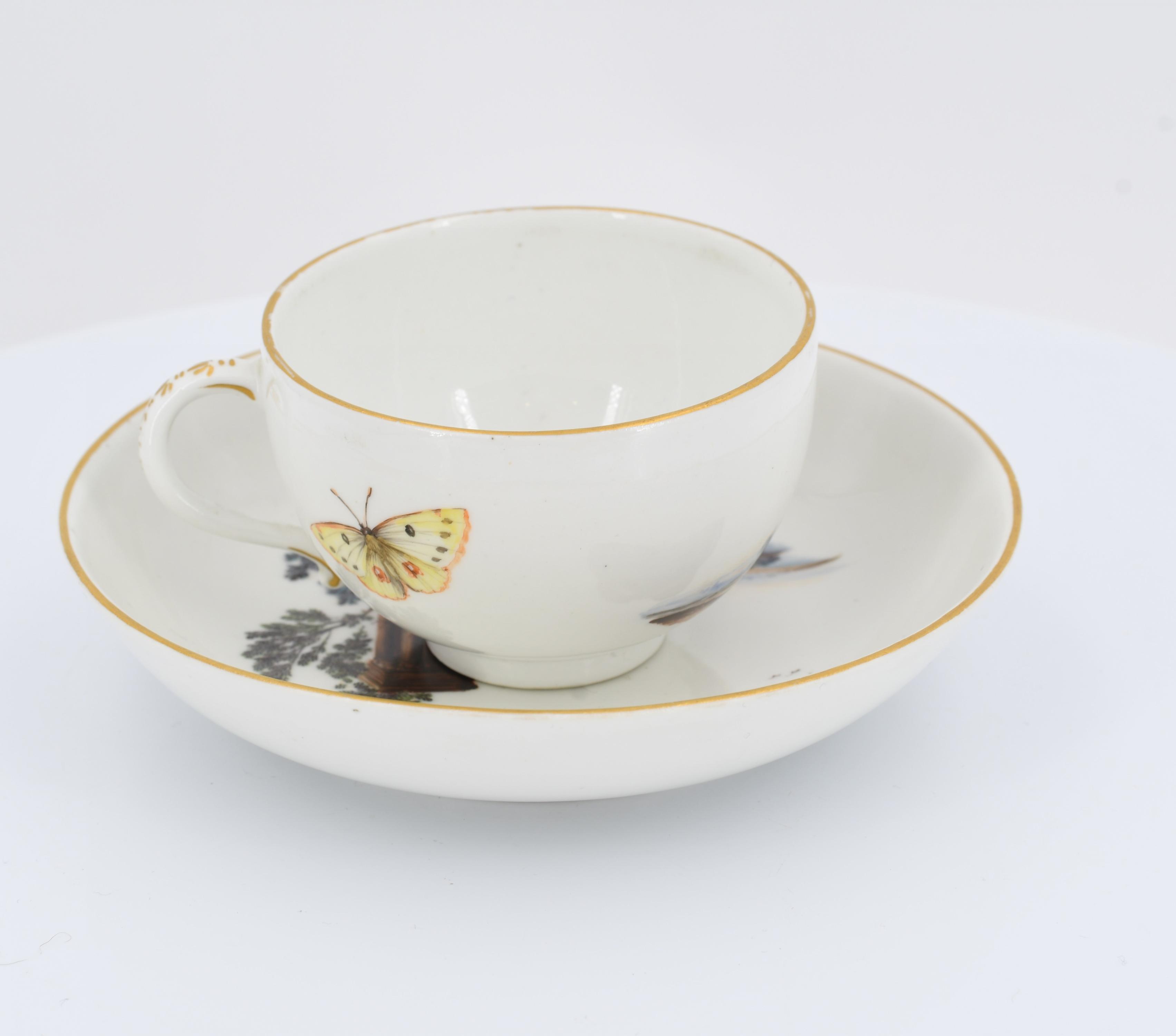 Cup and saucer with rural scenes and insects - Image 4 of 7