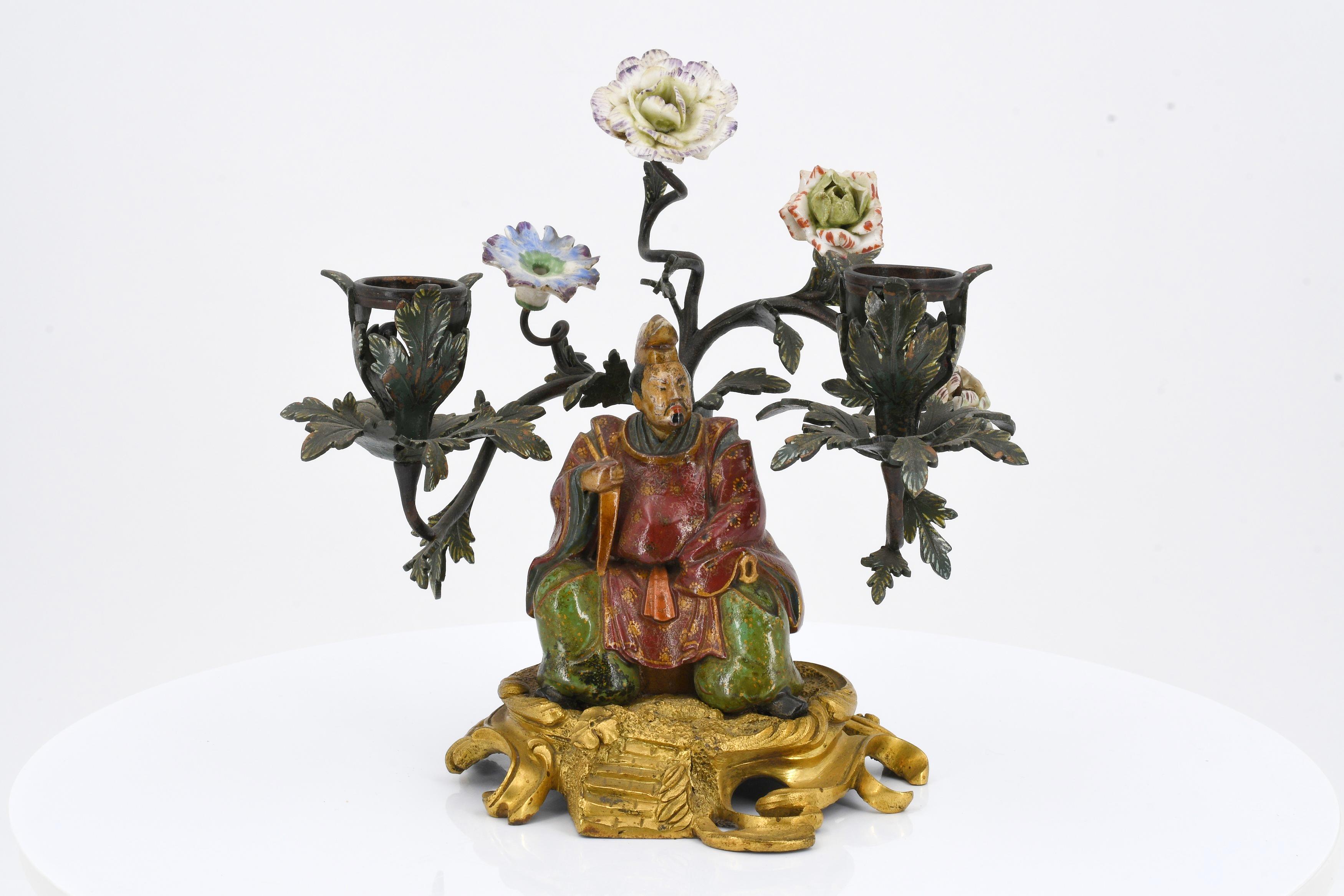 Pair of candelabra with Chinese figurines - Image 2 of 11