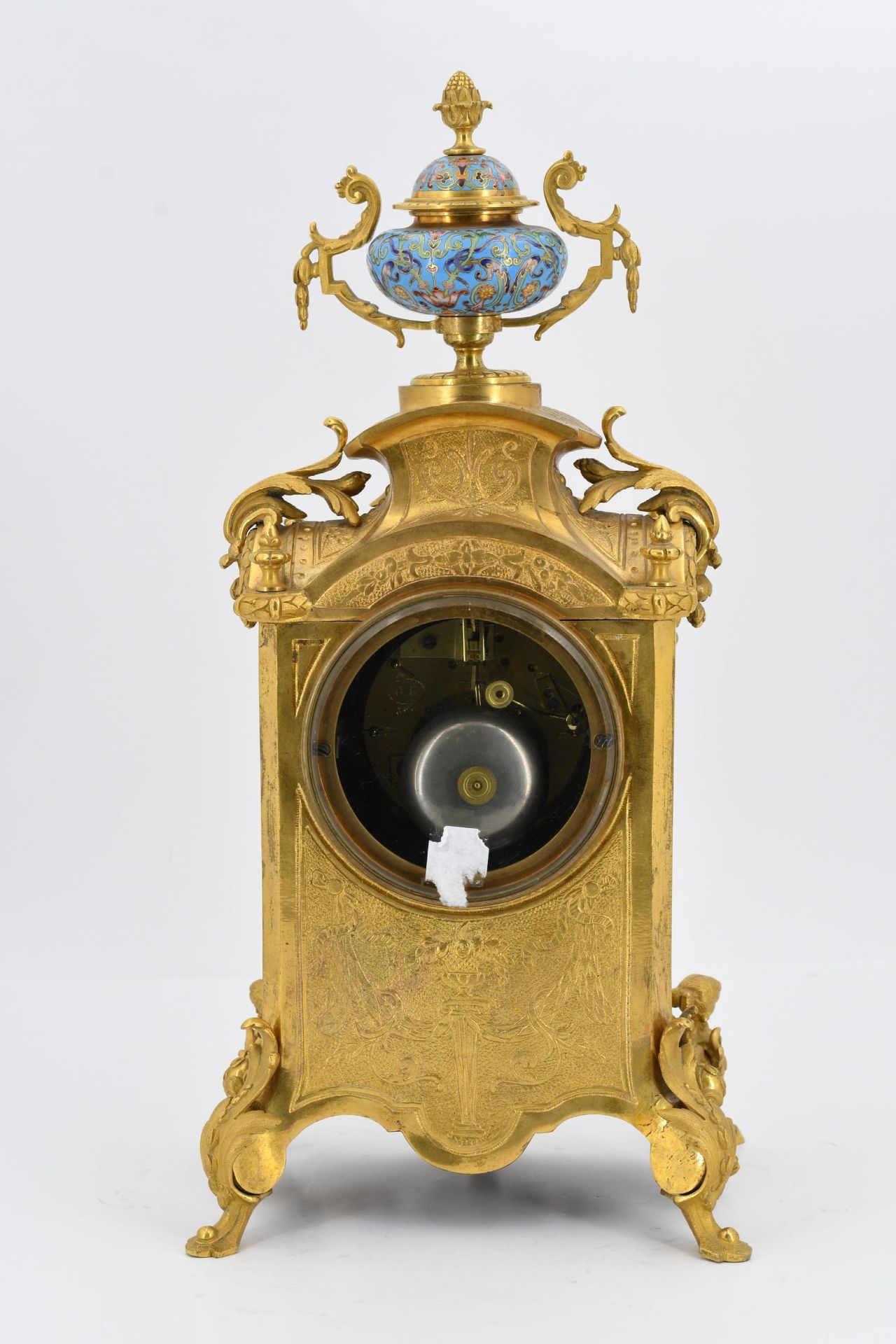 Pendulum clock with floral enamel décor - Image 4 of 5