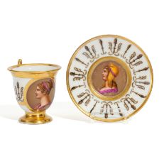 Empire Cup and Saucer with Portraits of Women