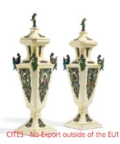 Pair of magnificent ornamental vases with fine enamel décor